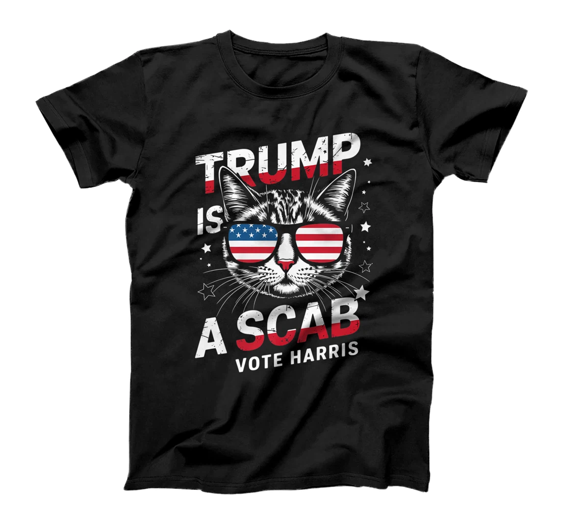 Trump Is A Scab Vote Harris Funny Cat Lovers USA Flag Premium T-Shirt