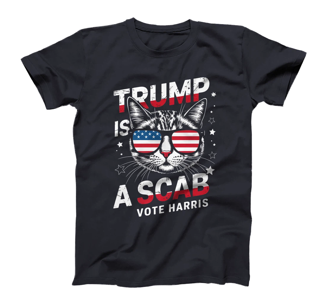 Trump Is A Scab Vote Harris Funny Cat Lovers USA Flag Premium T-Shirt