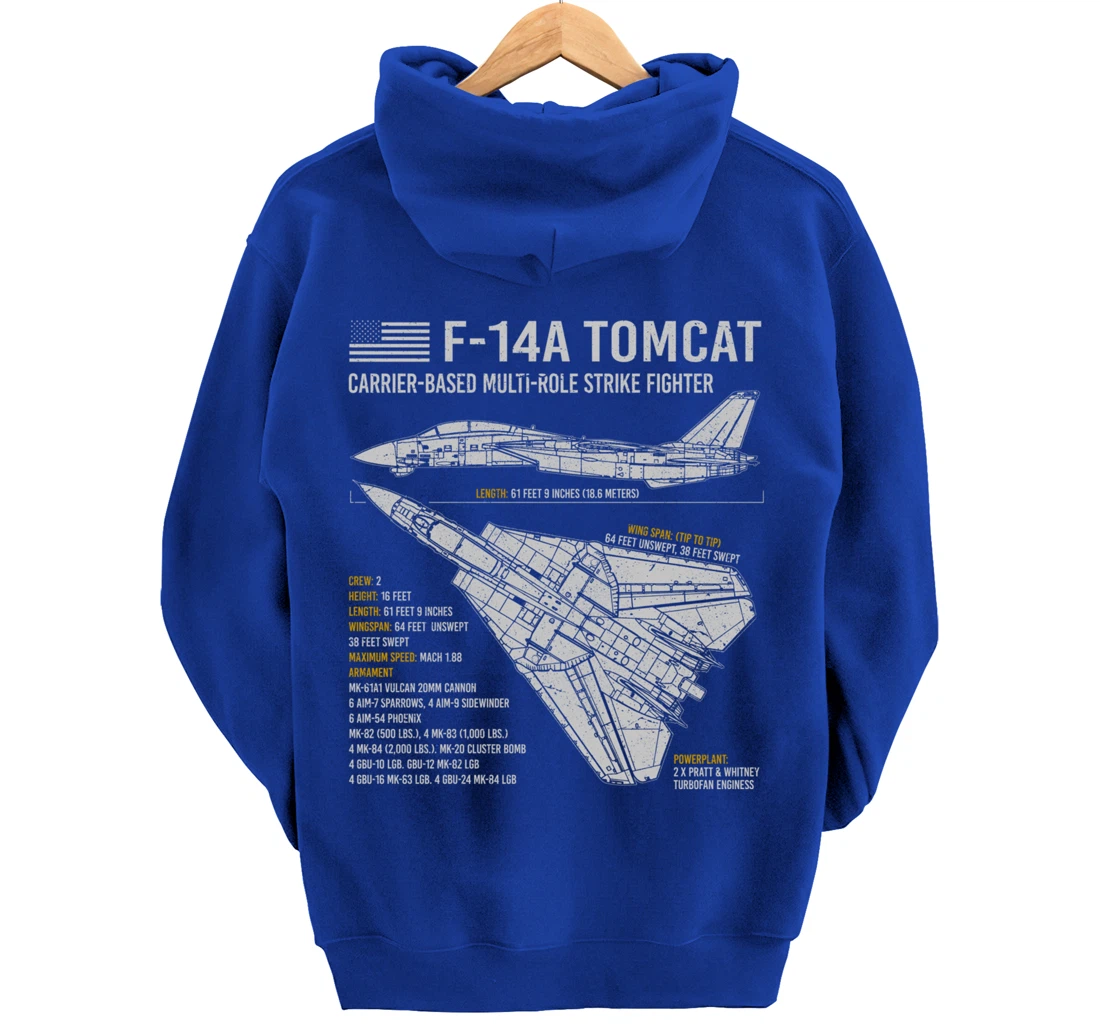 F-14 Tomcat F14 Fighter Aircraft Airplane Blueprint Facts Pullover Hoodie