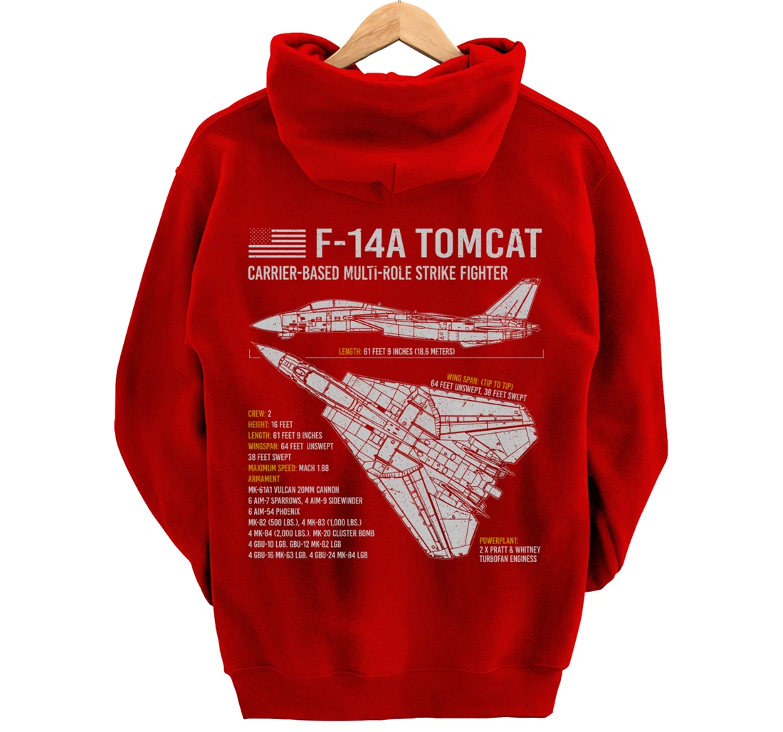 F-14 Tomcat F14 Fighter Aircraft Airplane Blueprint Facts Pullover Hoodie