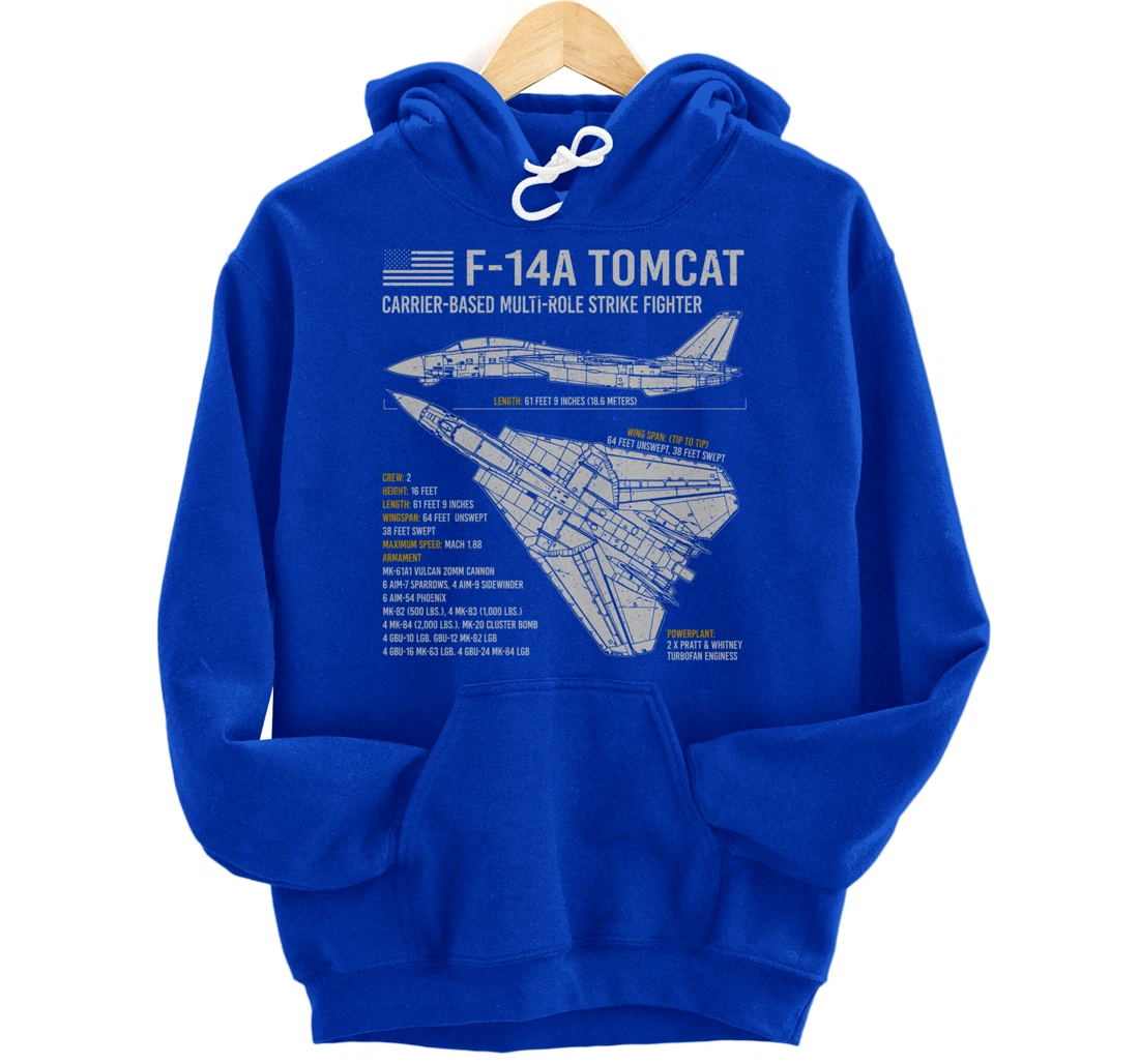 F-14 Tomcat F14 Fighter Aircraft Airplane Blueprint Facts Pullover Hoodie