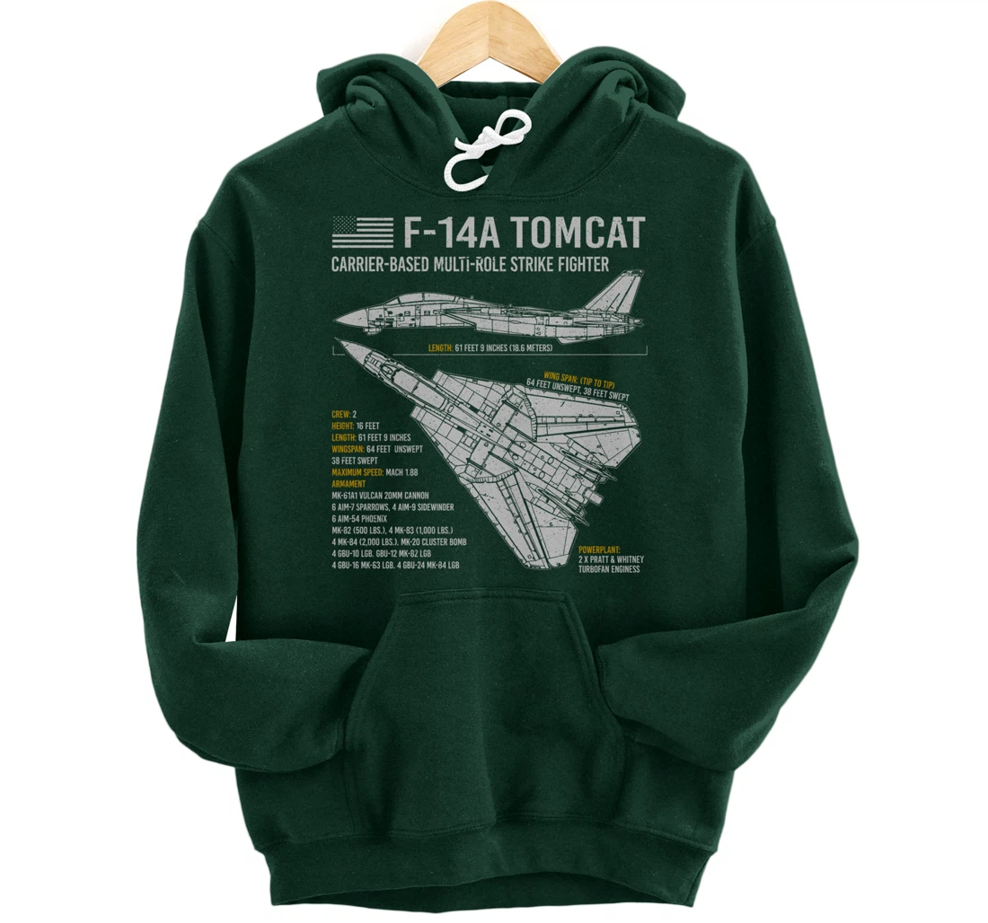 F-14 Tomcat F14 Fighter Aircraft Airplane Blueprint Facts Pullover Hoodie
