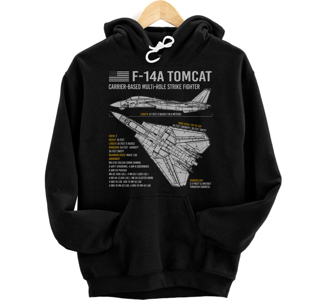 F-14 Tomcat F14 Fighter Aircraft Airplane Blueprint Facts Pullover Hoodie