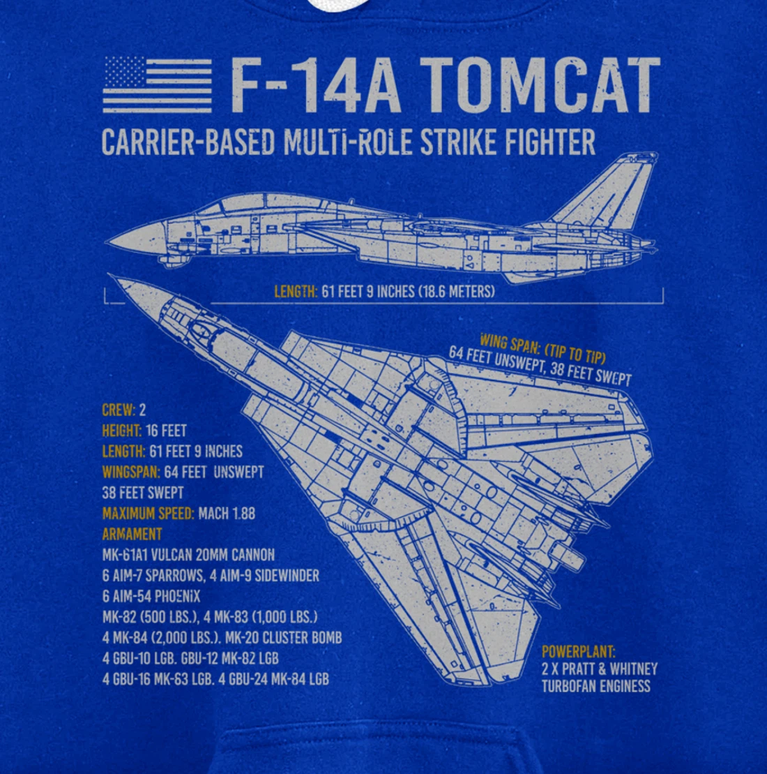 F-14 Tomcat F14 Fighter Aircraft Airplane Blueprint Facts Pullover Hoodie
