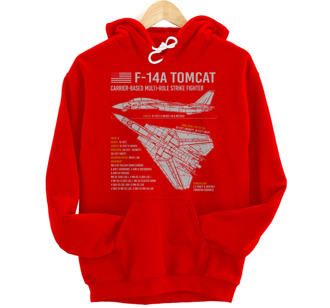F-14 Tomcat F14 Fighter Aircraft Airplane Blueprint Facts Pullover Hoodie