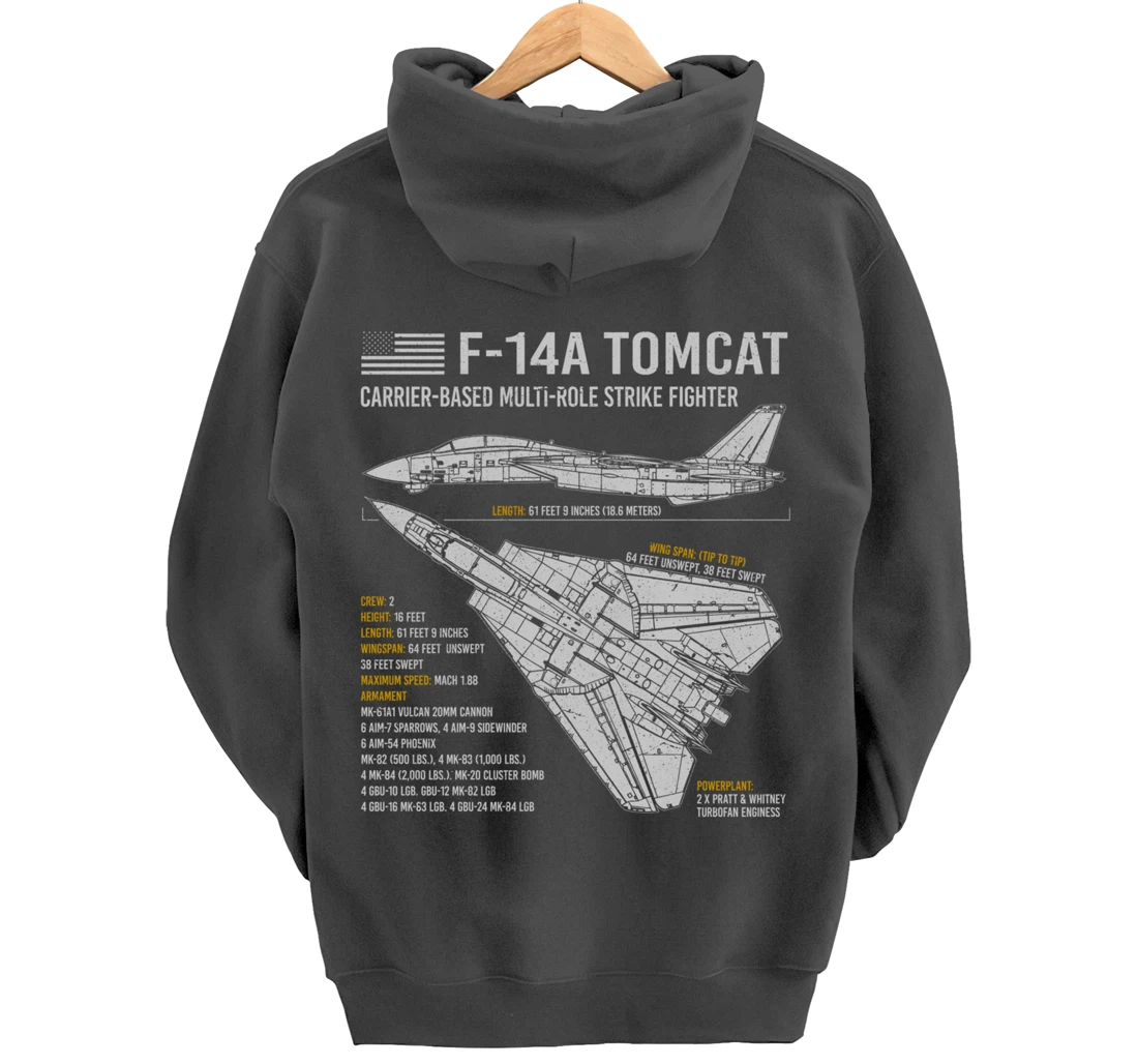 F-14 Tomcat F14 Fighter Aircraft Airplane Blueprint Facts Pullover Hoodie