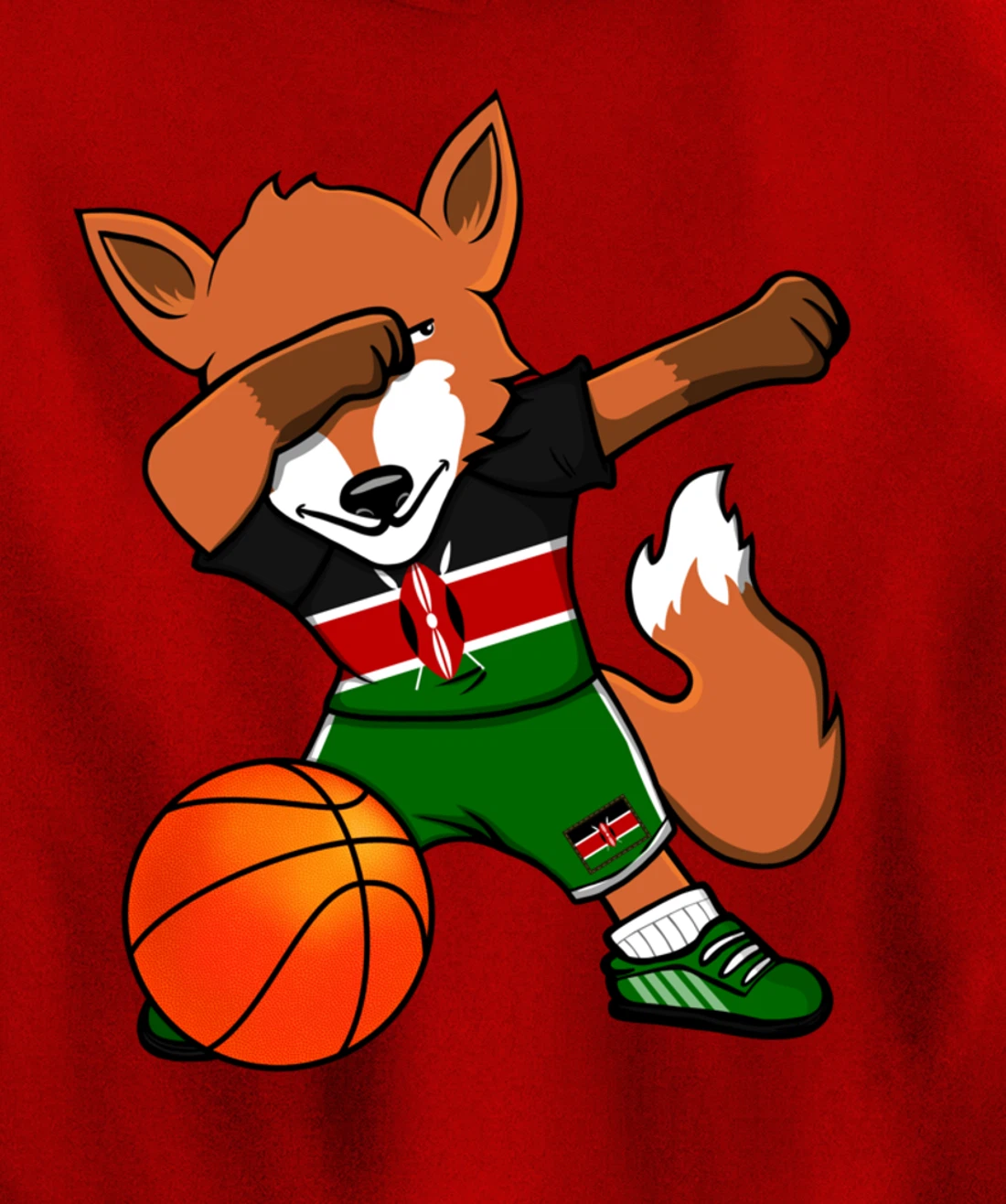 Dabbing Fox Kenya Basketball Fans Jersey Kenyan Flag Sport Pullover Hoodie