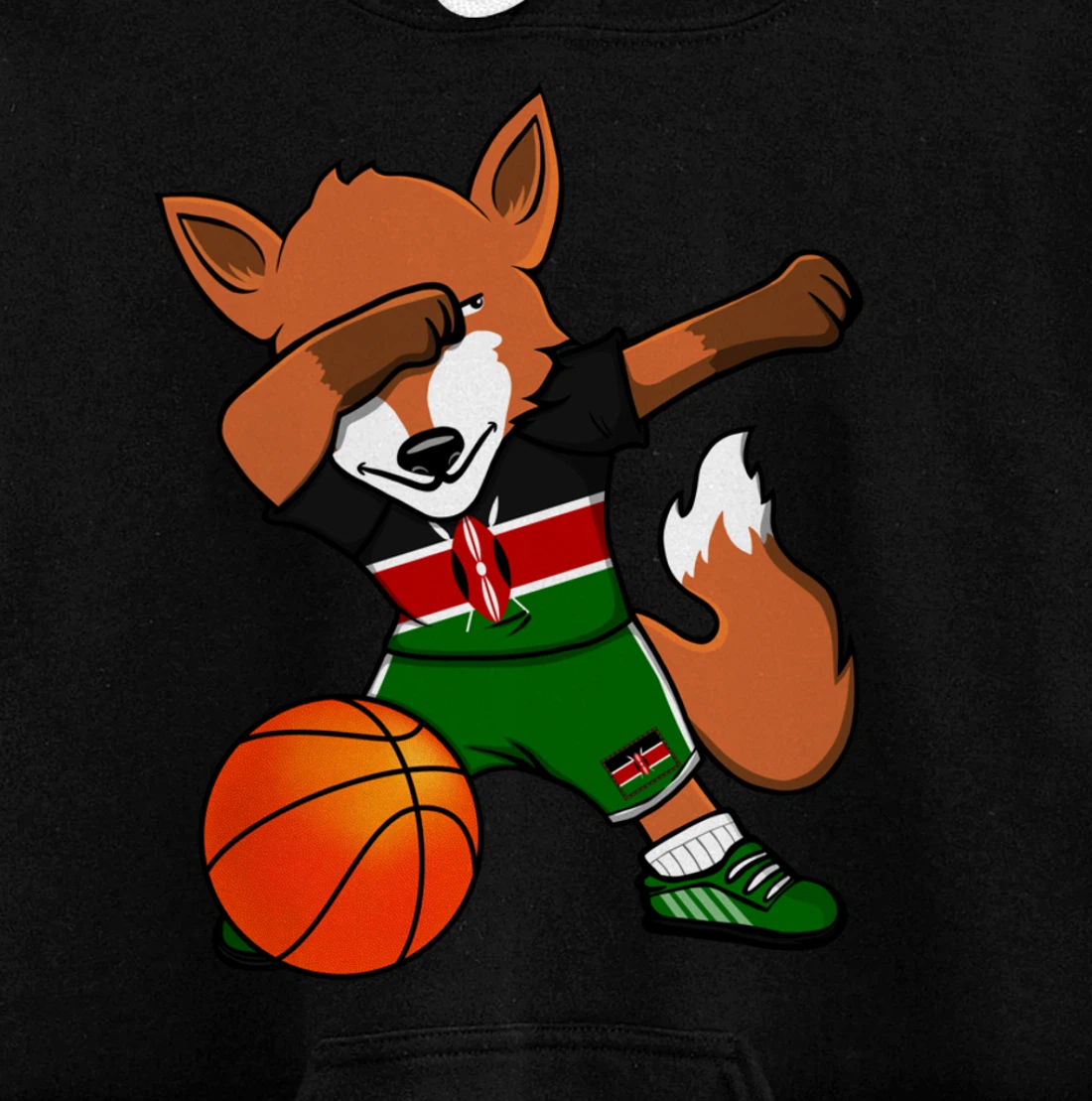Dabbing Fox Kenya Basketball Fans Jersey Kenyan Flag Sport Pullover Hoodie