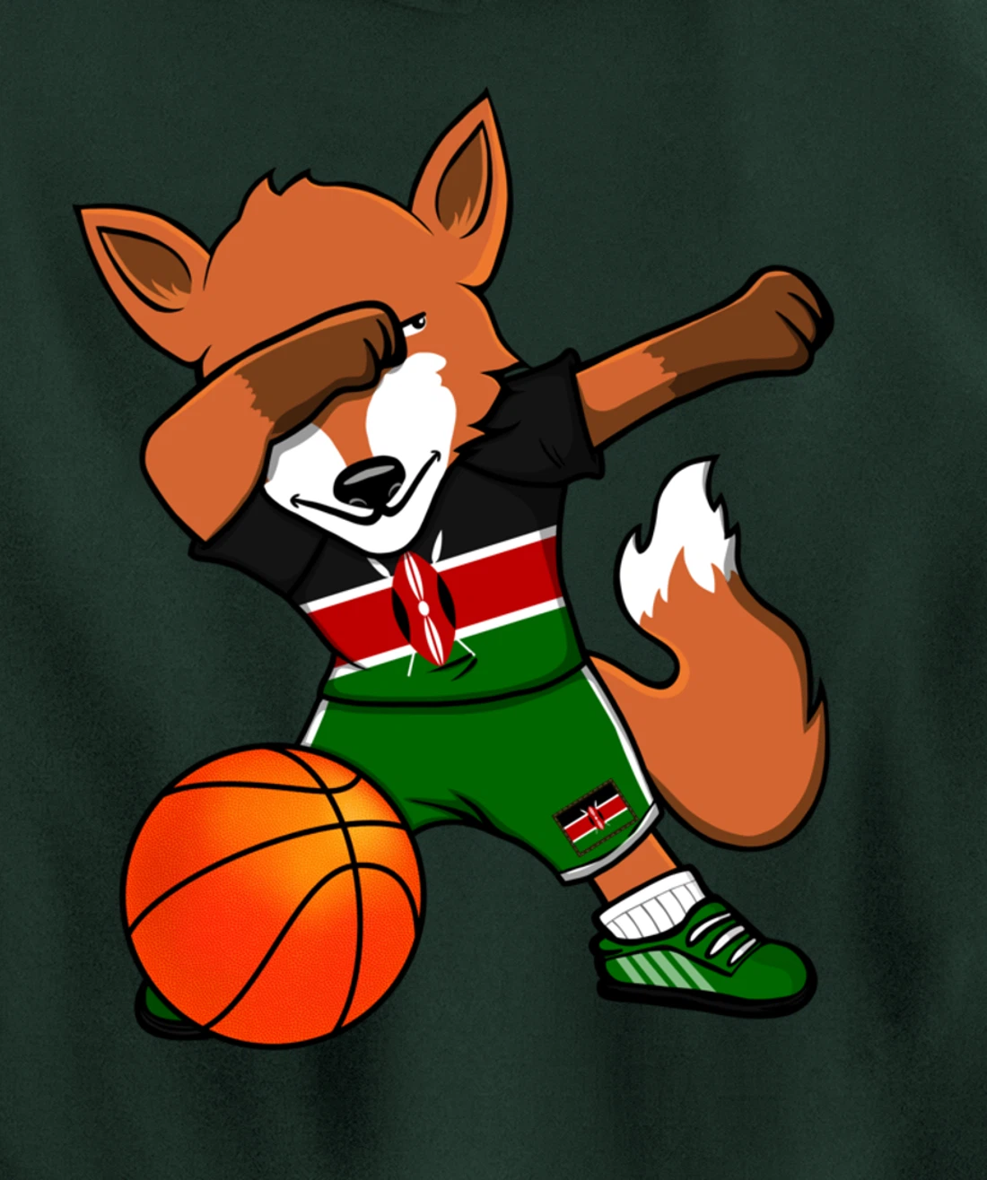 Dabbing Fox Kenya Basketball Fans Jersey Kenyan Flag Sport Pullover Hoodie