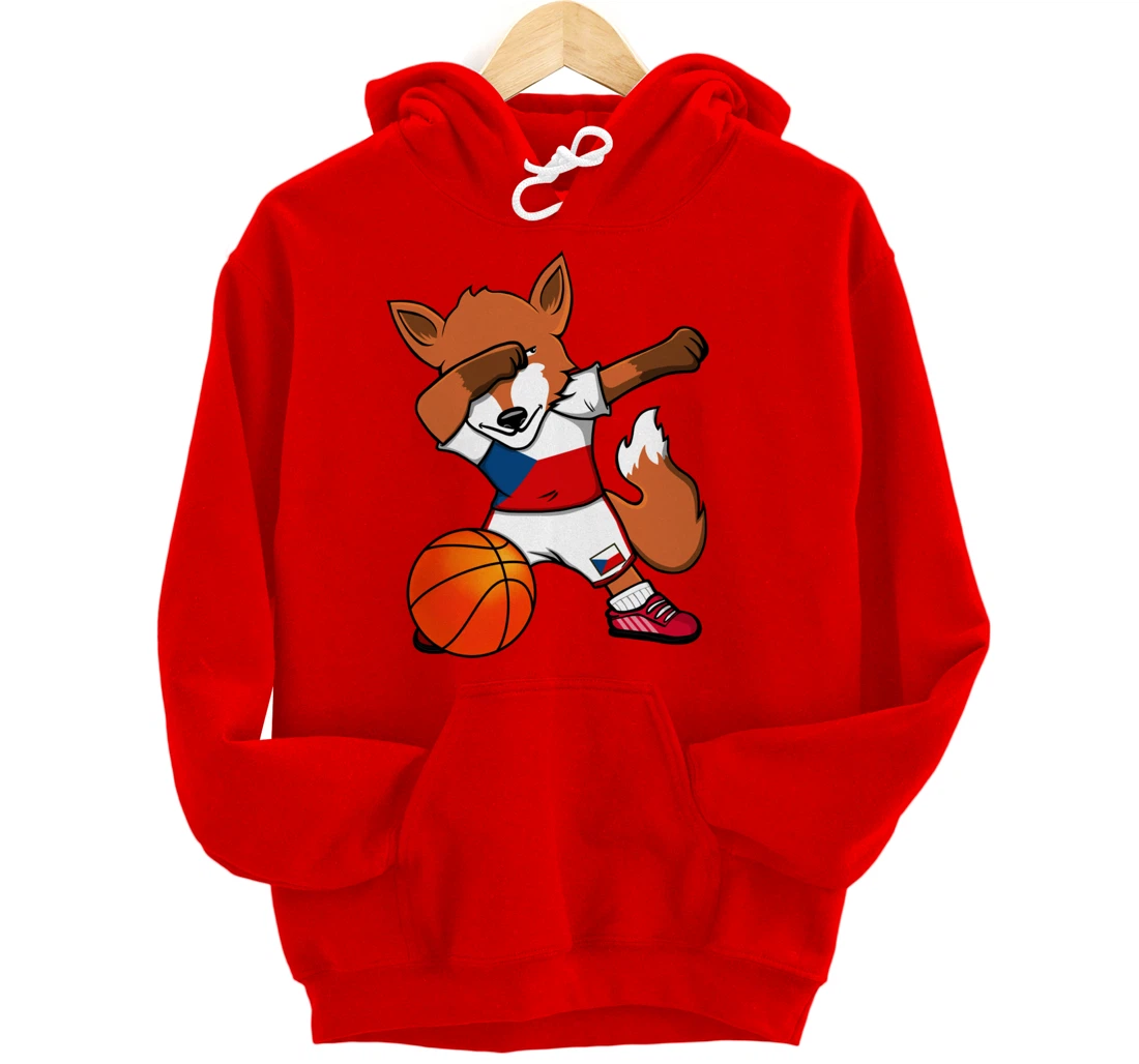 Dabbing Fox Czech Republic Basketball Fans Jersey Czech Flag Pullover Hoodie