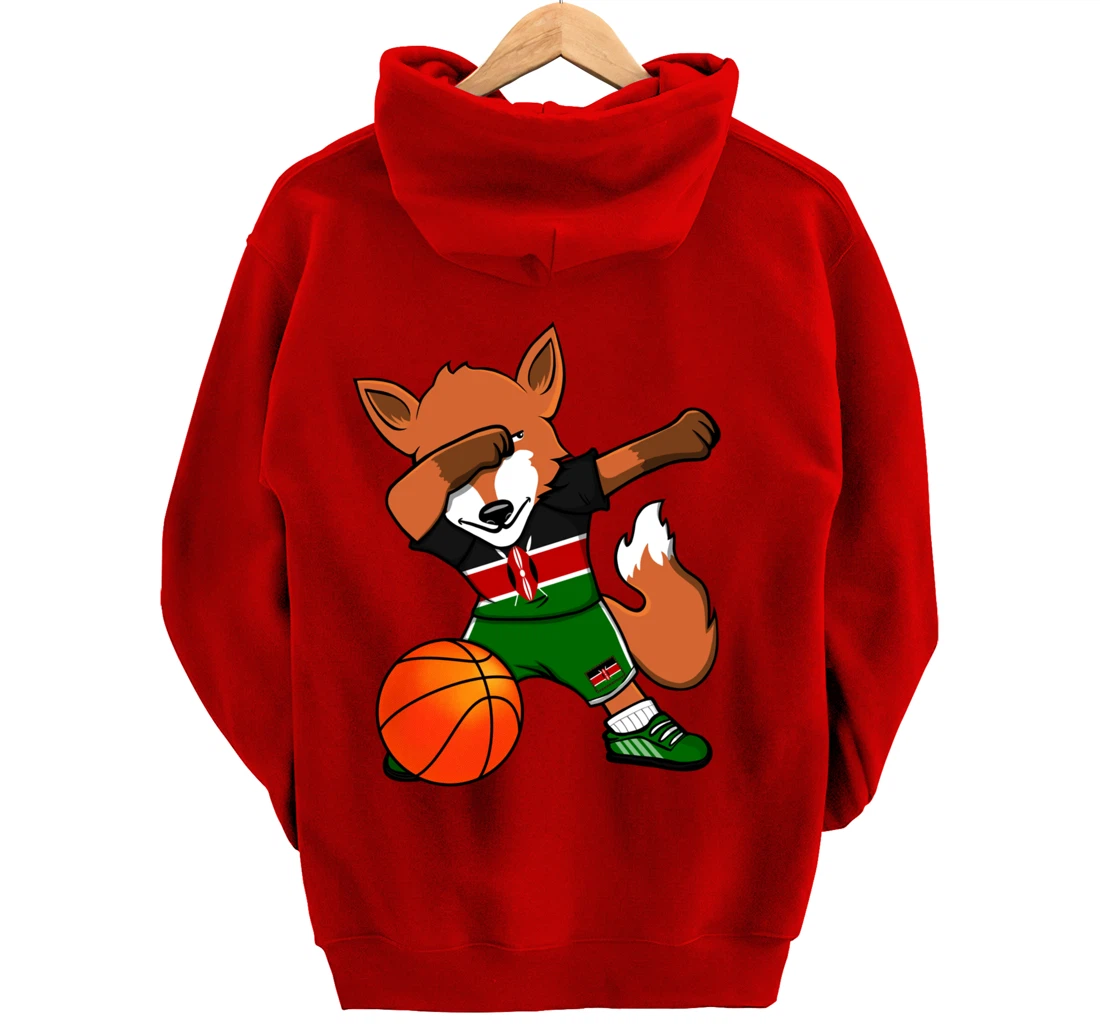 Dabbing Fox Kenya Basketball Fans Jersey Kenyan Flag Sport Pullover Hoodie