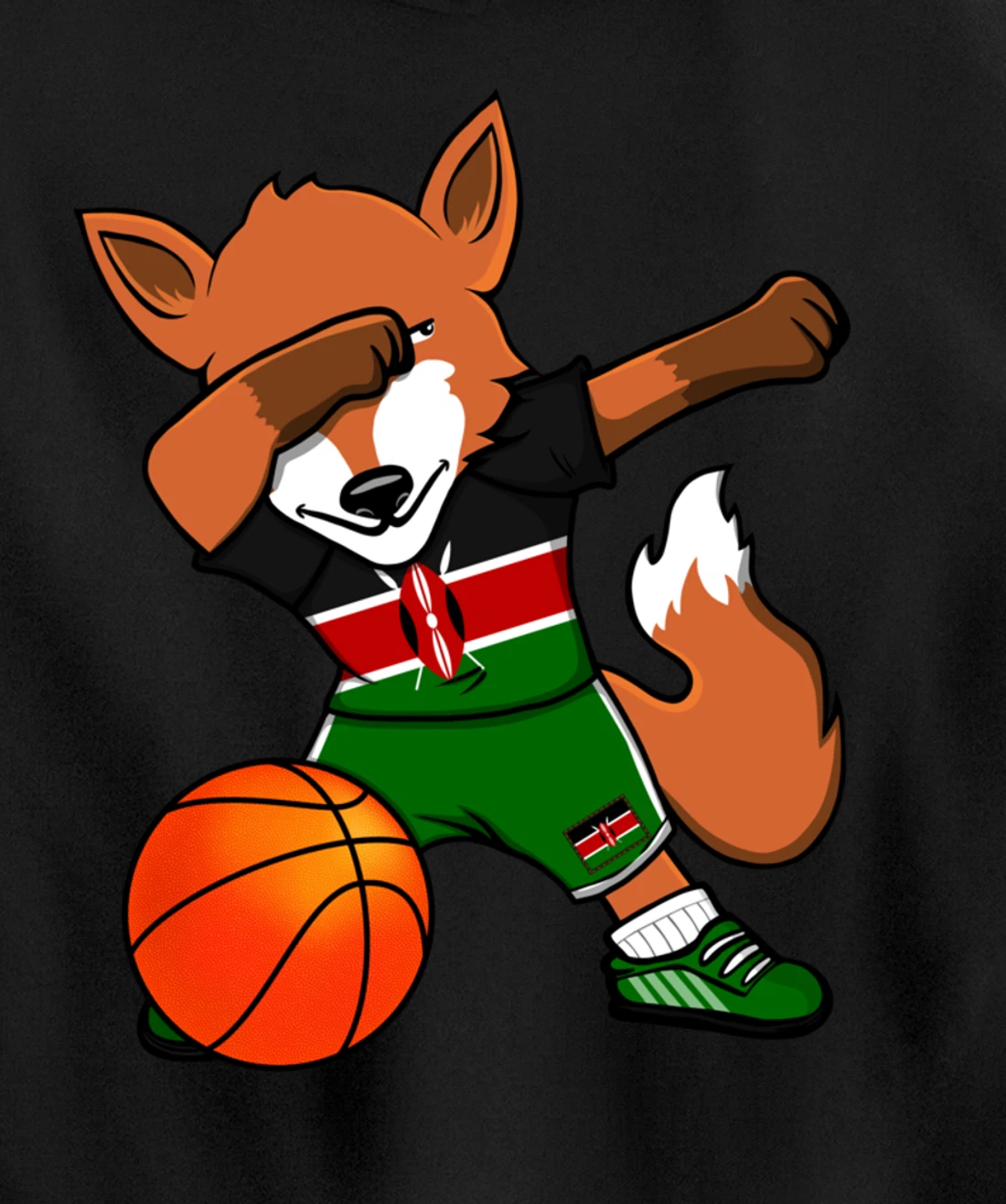 Dabbing Fox Kenya Basketball Fans Jersey Kenyan Flag Sport Pullover Hoodie