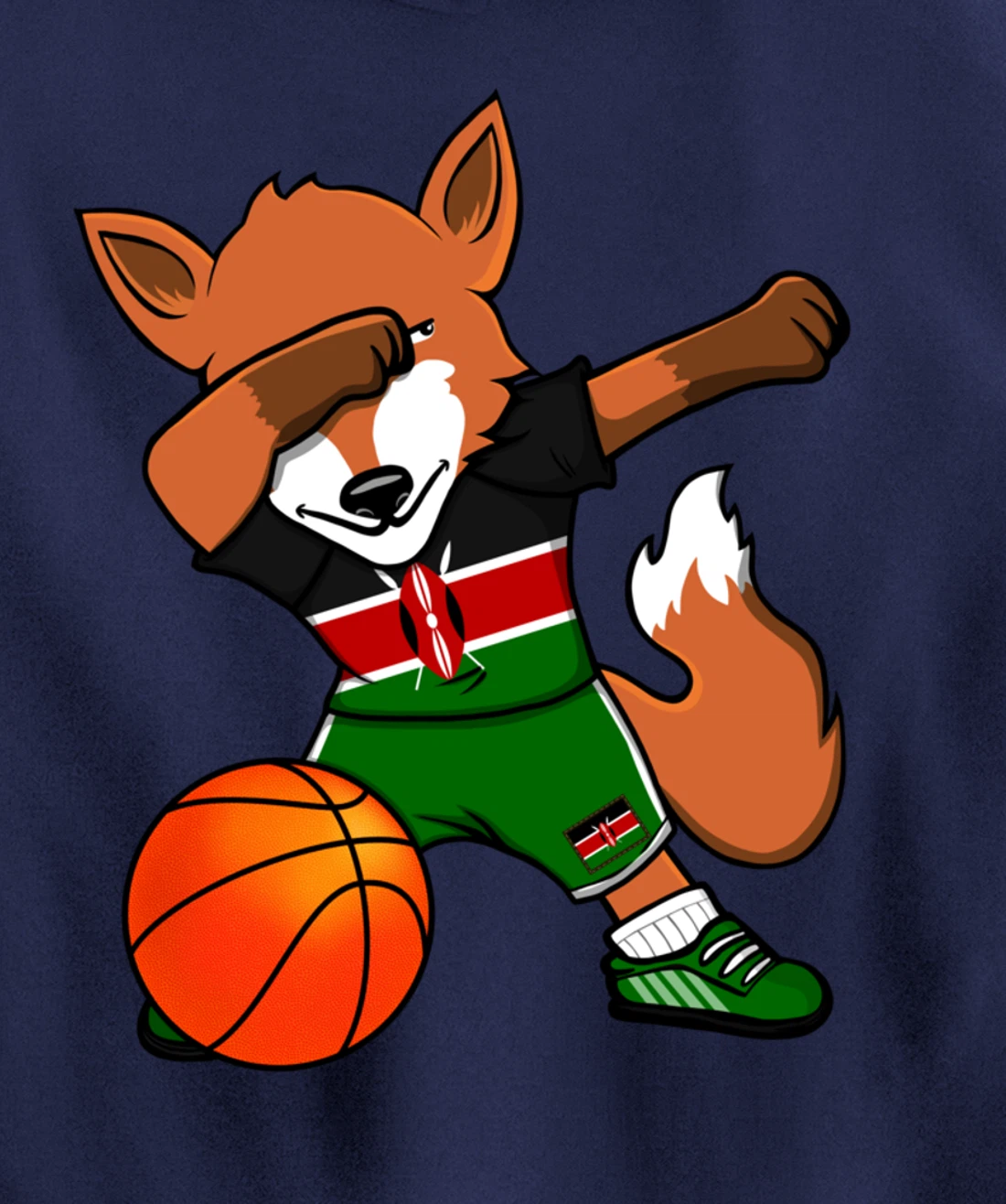 Dabbing Fox Kenya Basketball Fans Jersey Kenyan Flag Sport Pullover Hoodie