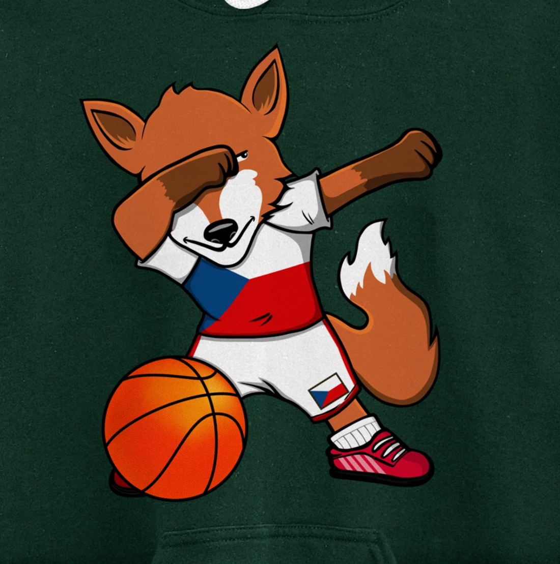 Dabbing Fox Czech Republic Basketball Fans Jersey Czech Flag Pullover Hoodie