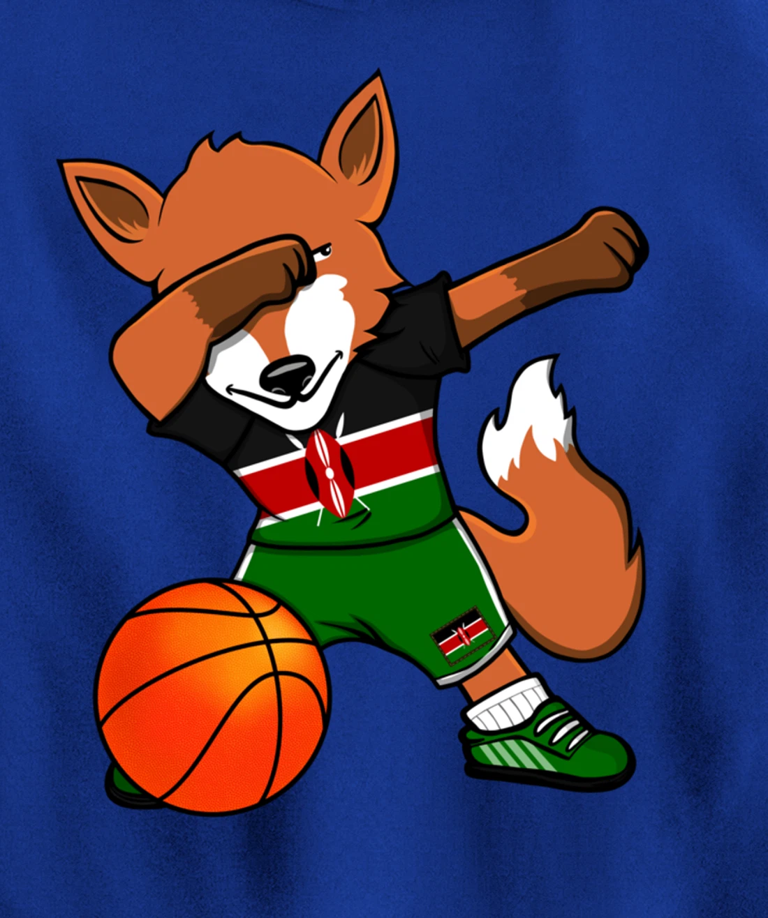 Dabbing Fox Kenya Basketball Fans Jersey Kenyan Flag Sport Pullover Hoodie