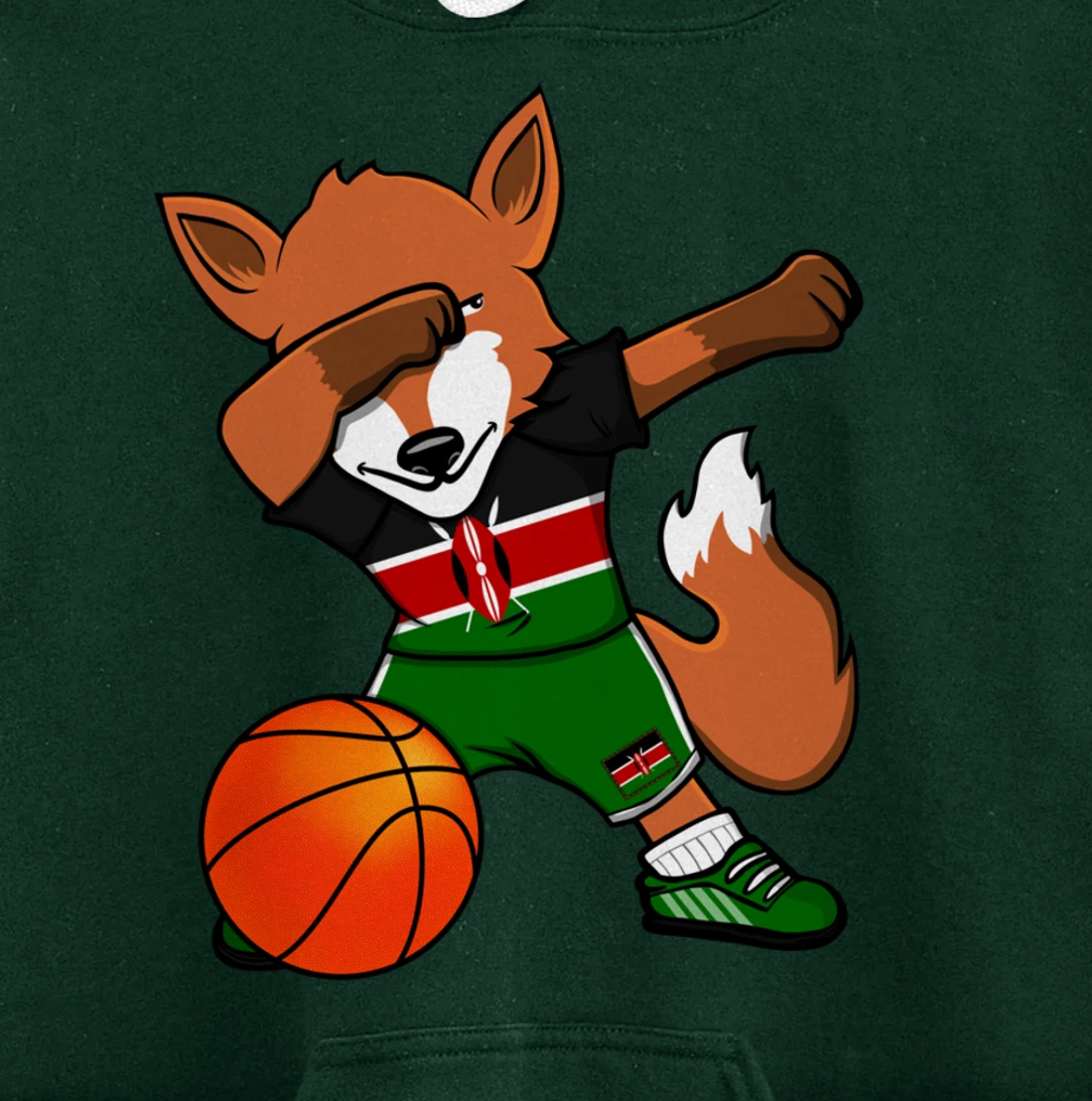 Dabbing Fox Kenya Basketball Fans Jersey Kenyan Flag Sport Pullover Hoodie
