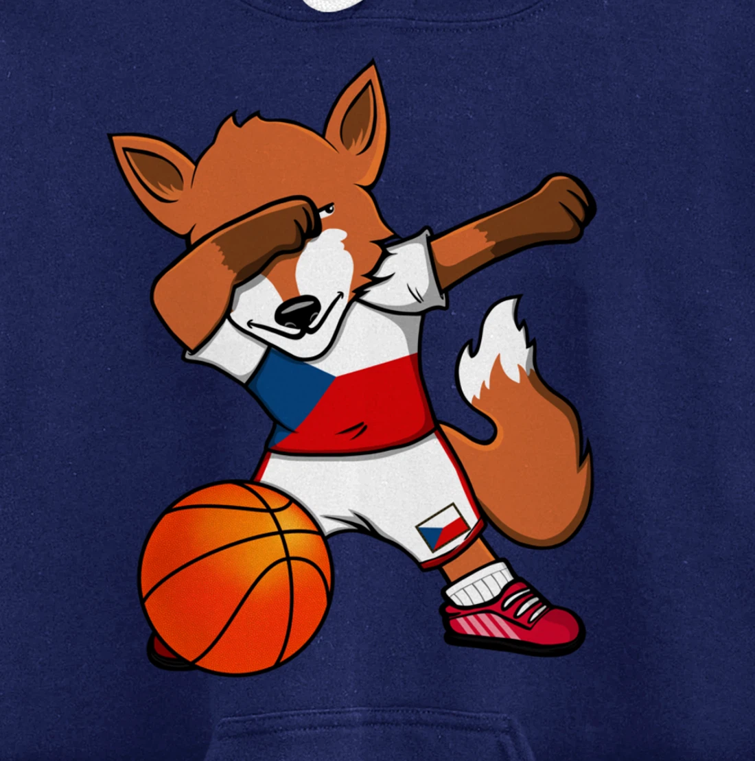 Dabbing Fox Czech Republic Basketball Fans Jersey Czech Flag Pullover Hoodie