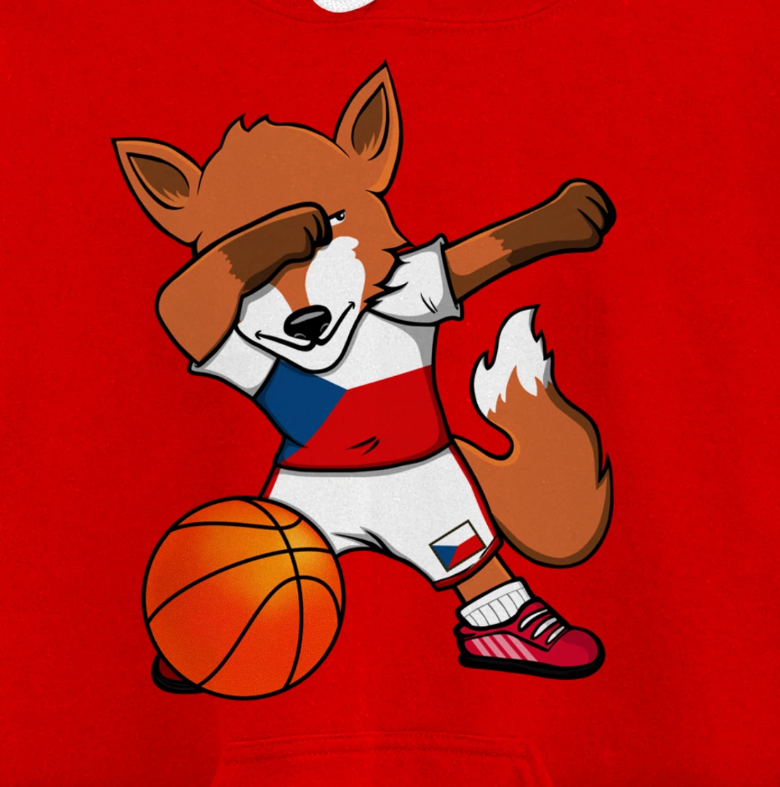 Dabbing Fox Czech Republic Basketball Fans Jersey Czech Flag Pullover Hoodie