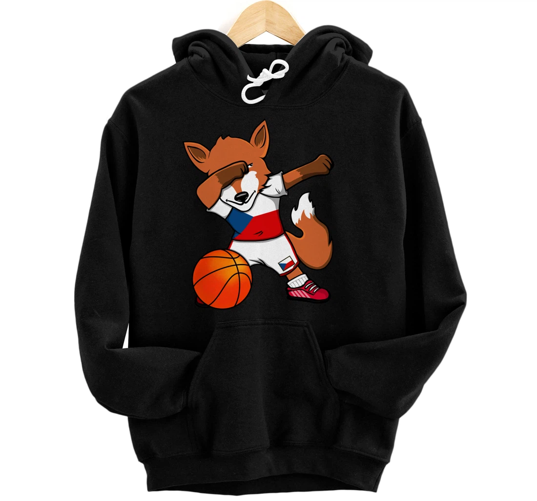 Dabbing Fox Czech Republic Basketball Fans Jersey Czech Flag Pullover Hoodie