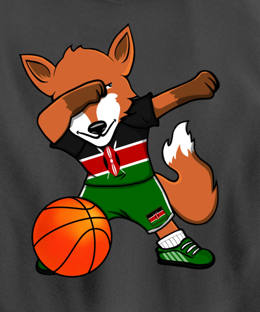 Dabbing Fox Kenya Basketball Fans Jersey Kenyan Flag Sport Pullover Hoodie
