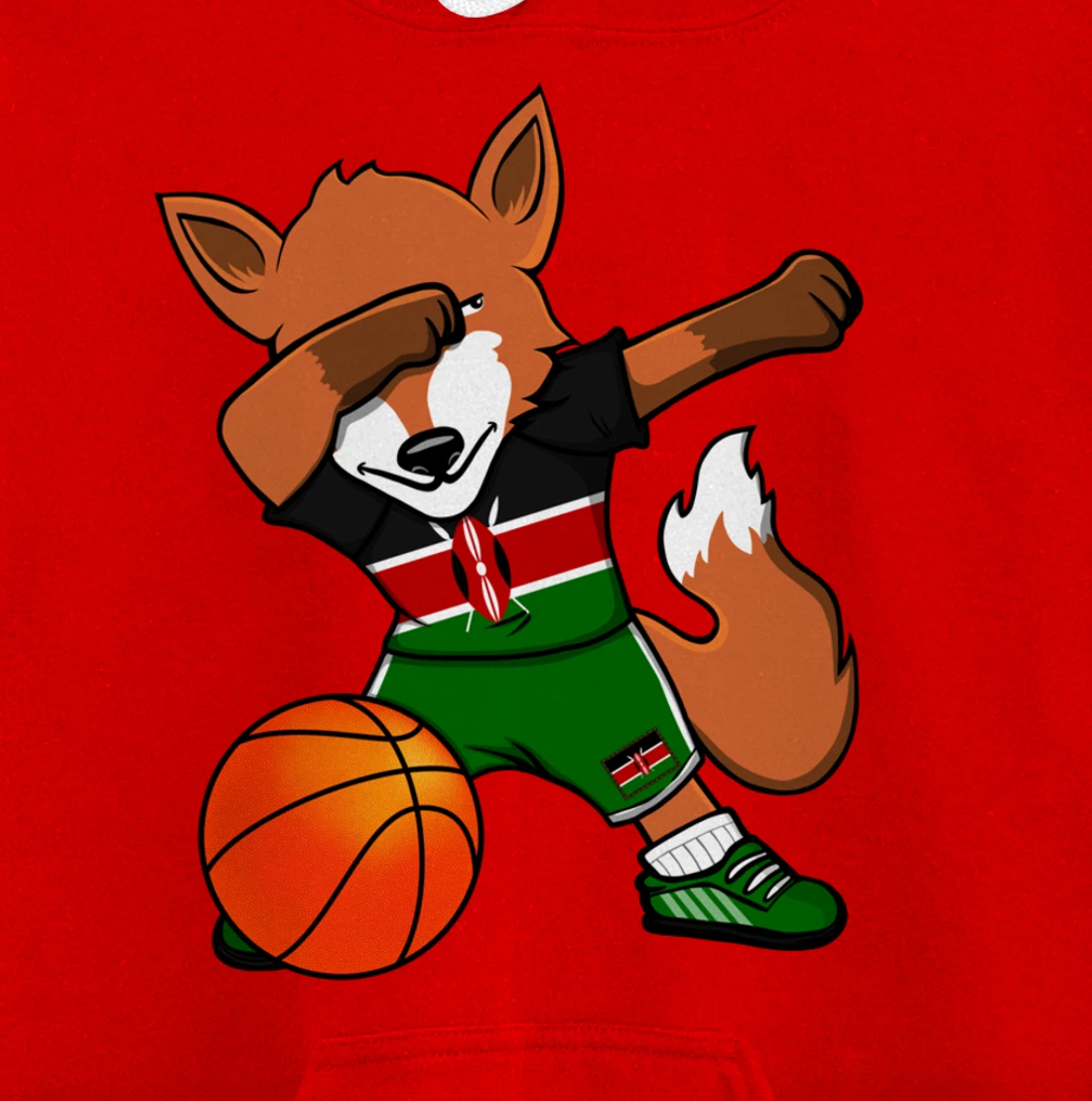 Dabbing Fox Kenya Basketball Fans Jersey Kenyan Flag Sport Pullover Hoodie