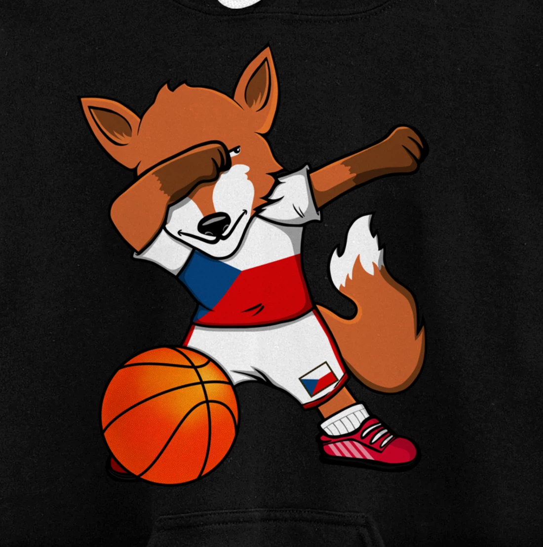 Dabbing Fox Czech Republic Basketball Fans Jersey Czech Flag Pullover Hoodie