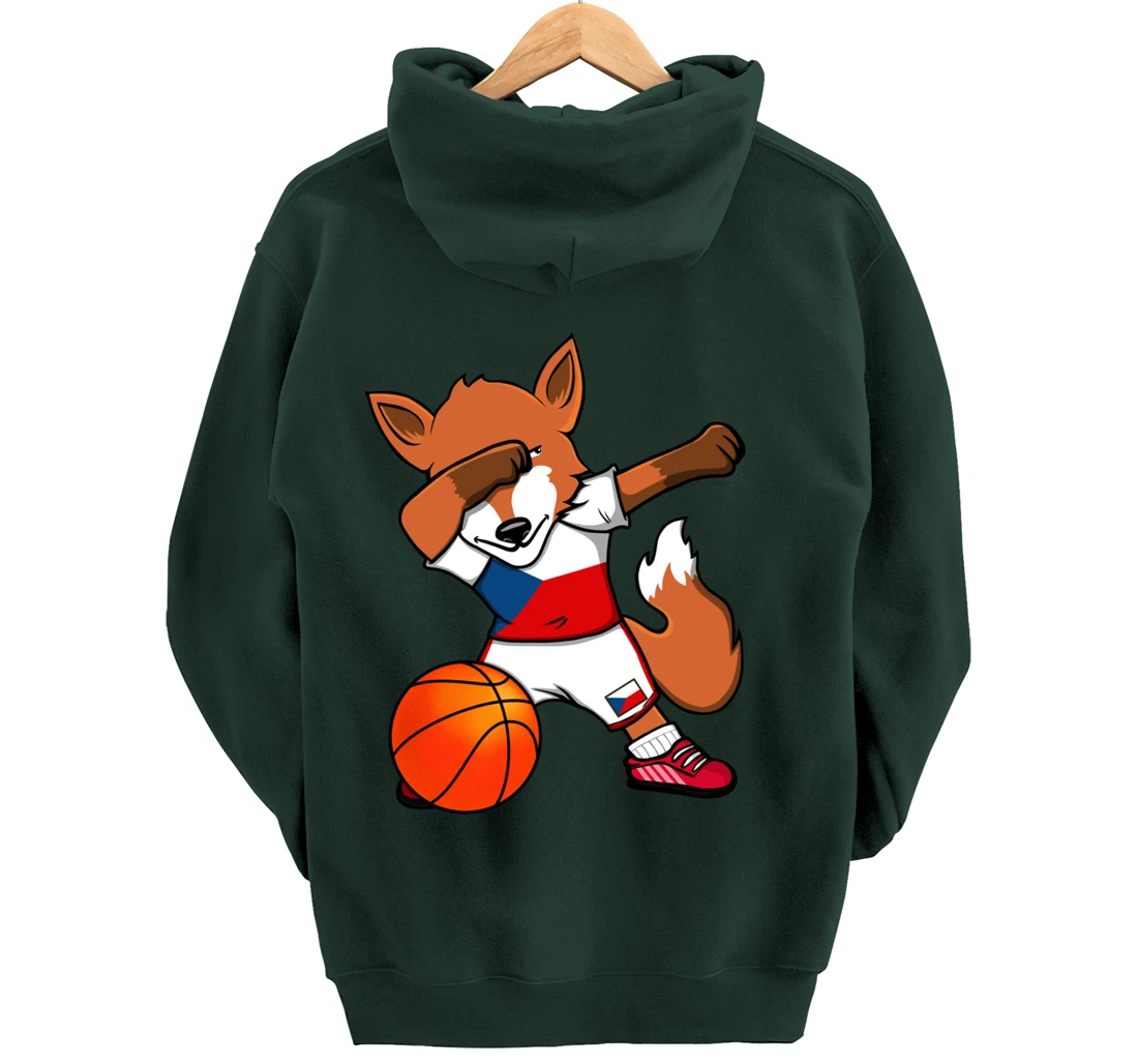 Dabbing Fox Czech Republic Basketball Fans Jersey Czech Flag Pullover Hoodie