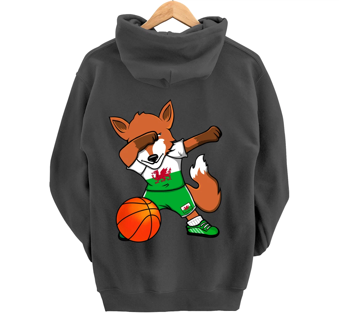 Dabbing Fox Wales Basketball Fans Jersey Welsh Flag Sport Pullover Hoodie