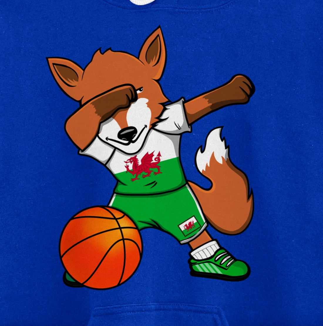 Dabbing Fox Wales Basketball Fans Jersey Welsh Flag Sport Pullover Hoodie