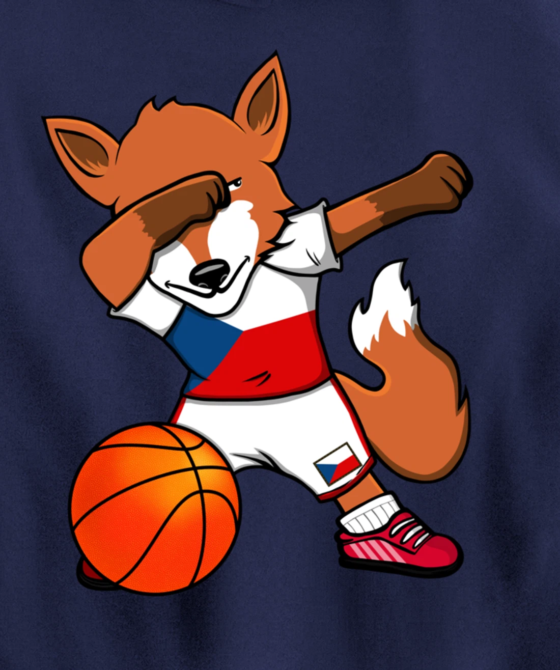 Dabbing Fox Czech Republic Basketball Fans Jersey Czech Flag Pullover Hoodie