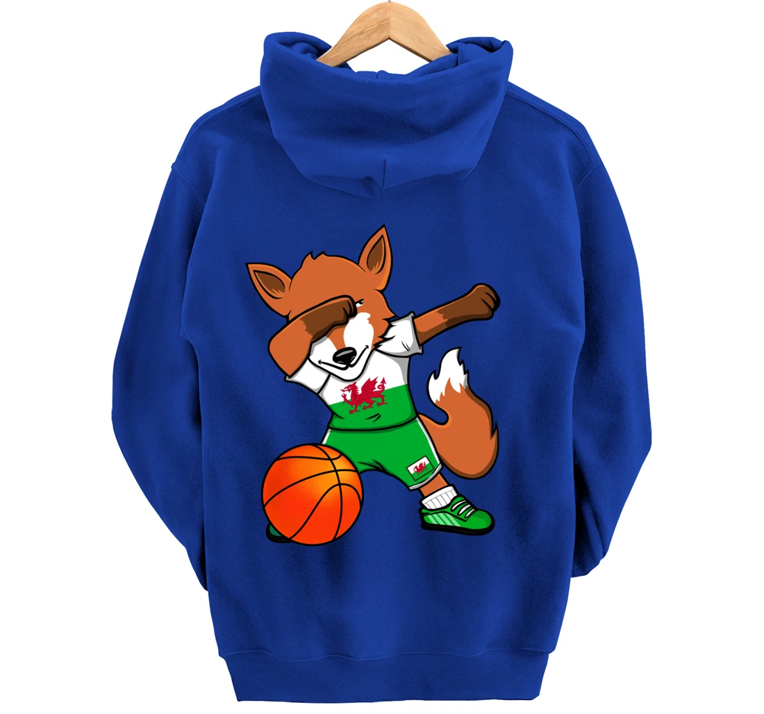 Dabbing Fox Wales Basketball Fans Jersey Welsh Flag Sport Pullover Hoodie
