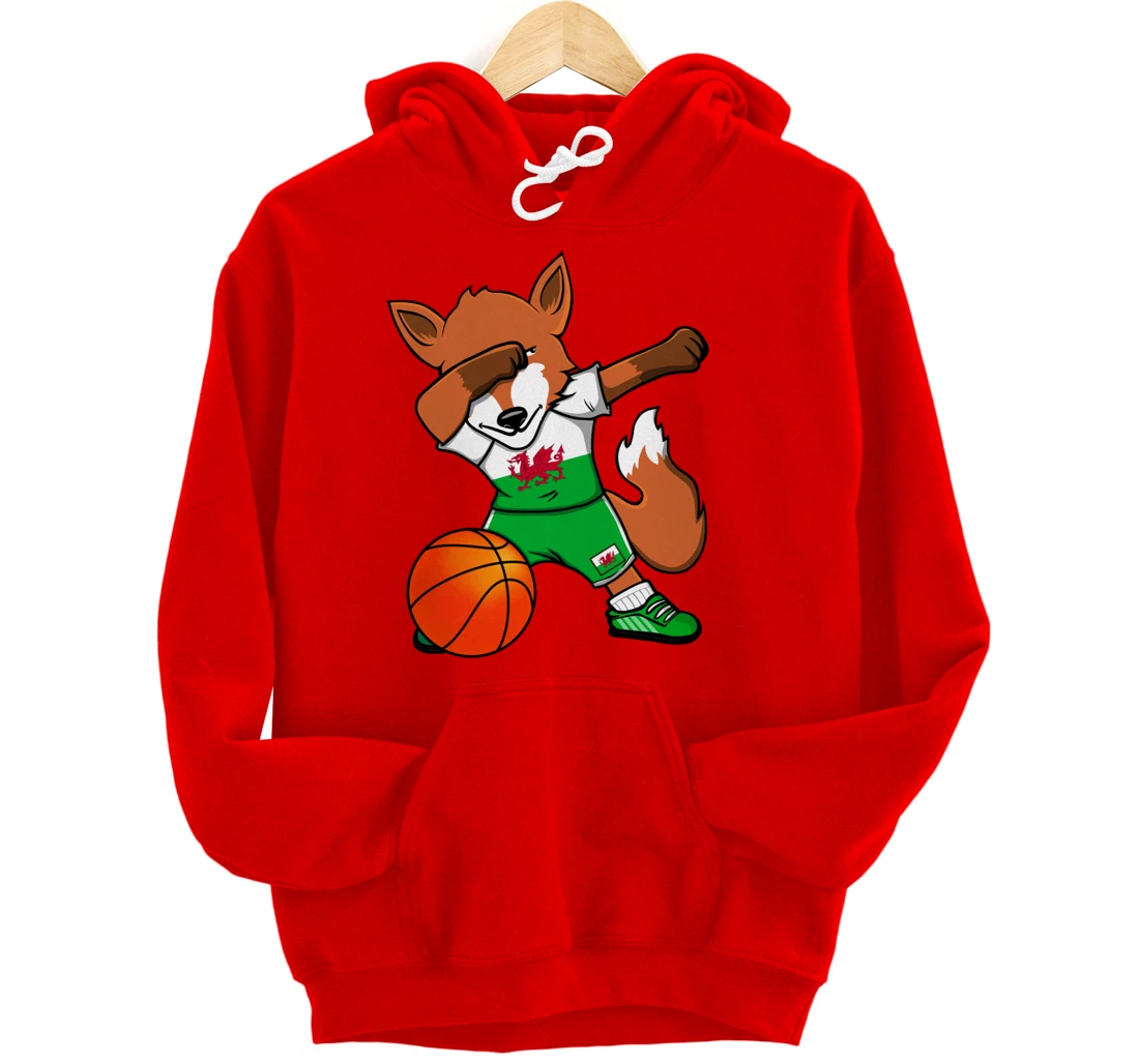 Dabbing Fox Wales Basketball Fans Jersey Welsh Flag Sport Pullover Hoodie