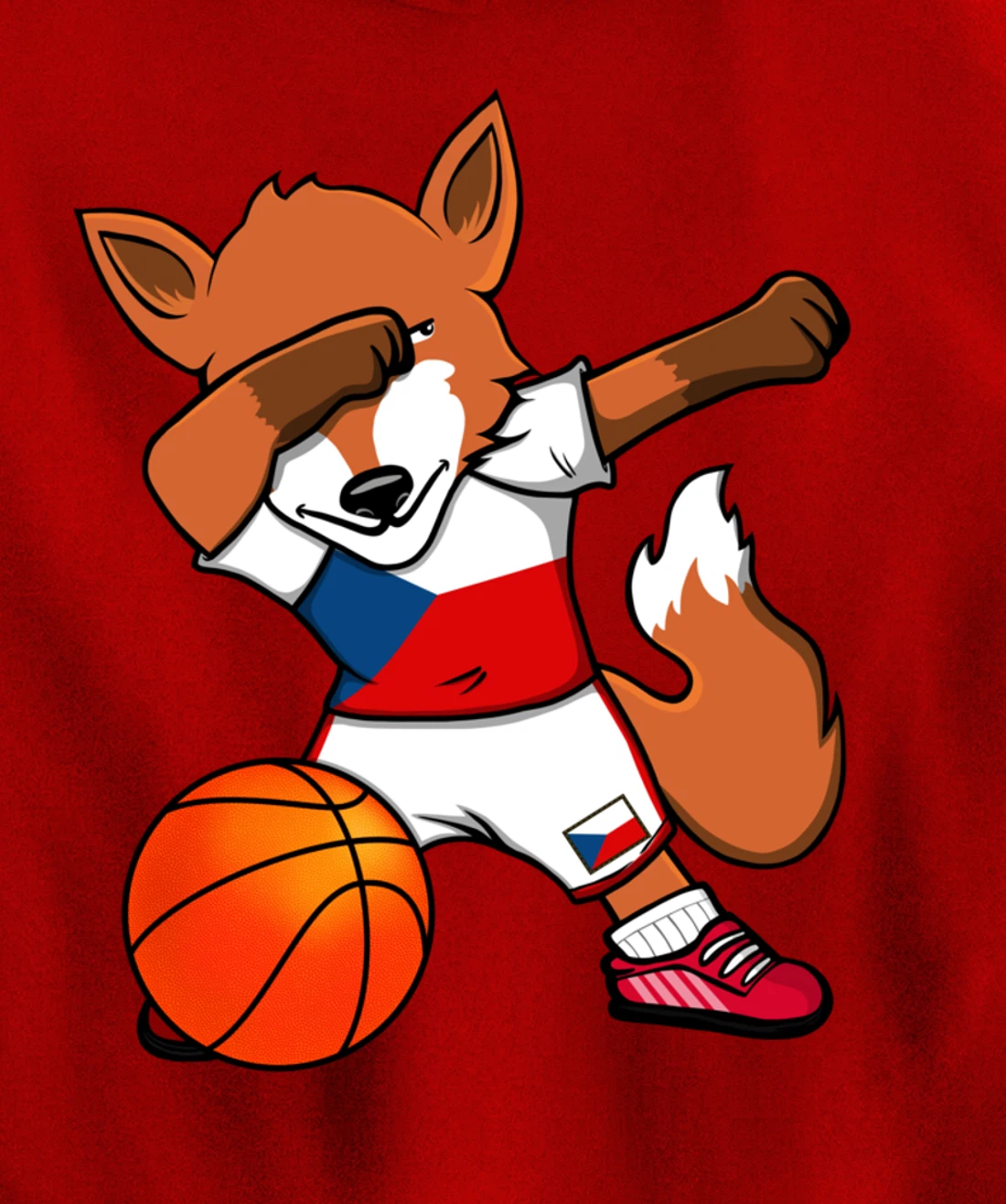 Dabbing Fox Czech Republic Basketball Fans Jersey Czech Flag Pullover Hoodie