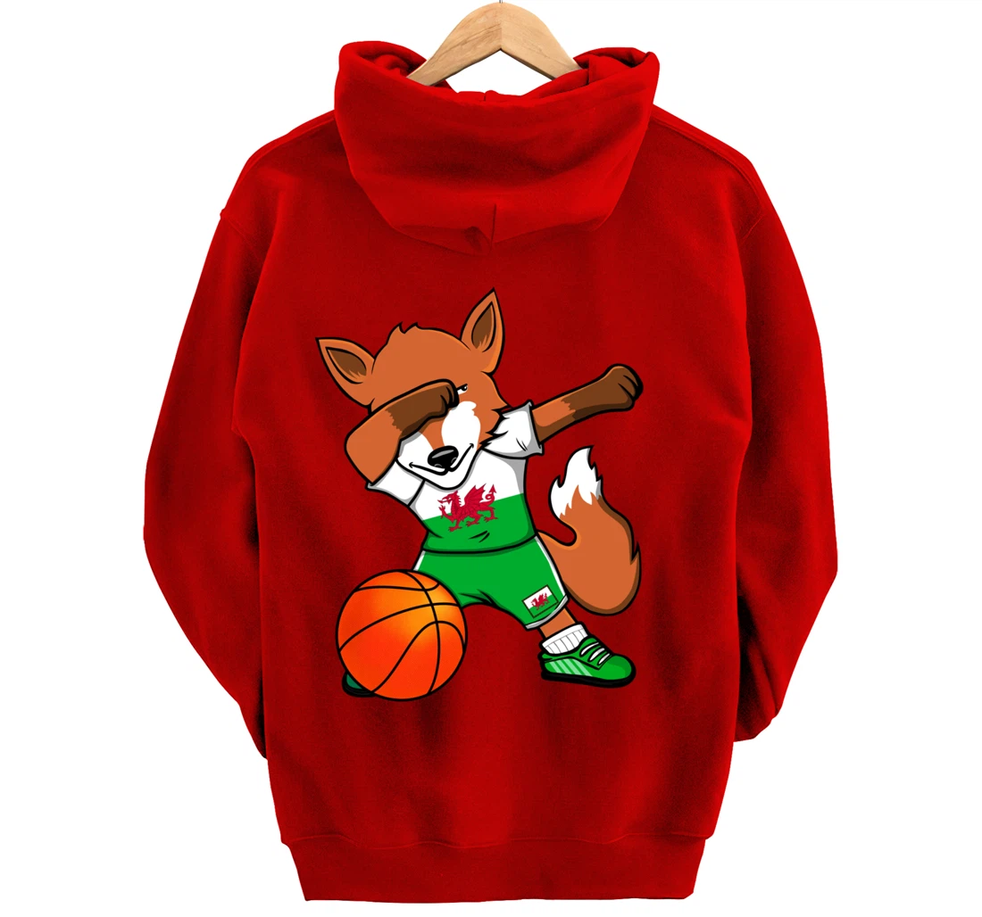 Dabbing Fox Wales Basketball Fans Jersey Welsh Flag Sport Pullover Hoodie