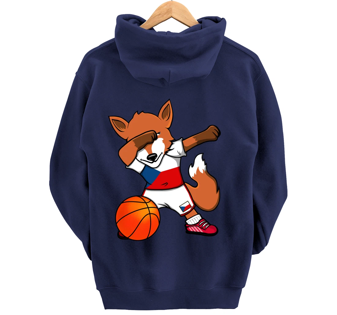 Dabbing Fox Czech Republic Basketball Fans Jersey Czech Flag Pullover Hoodie
