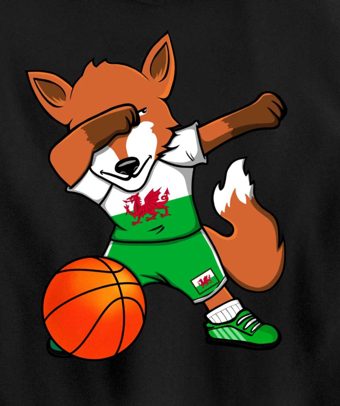 Dabbing Fox Wales Basketball Fans Jersey Welsh Flag Sport Pullover Hoodie