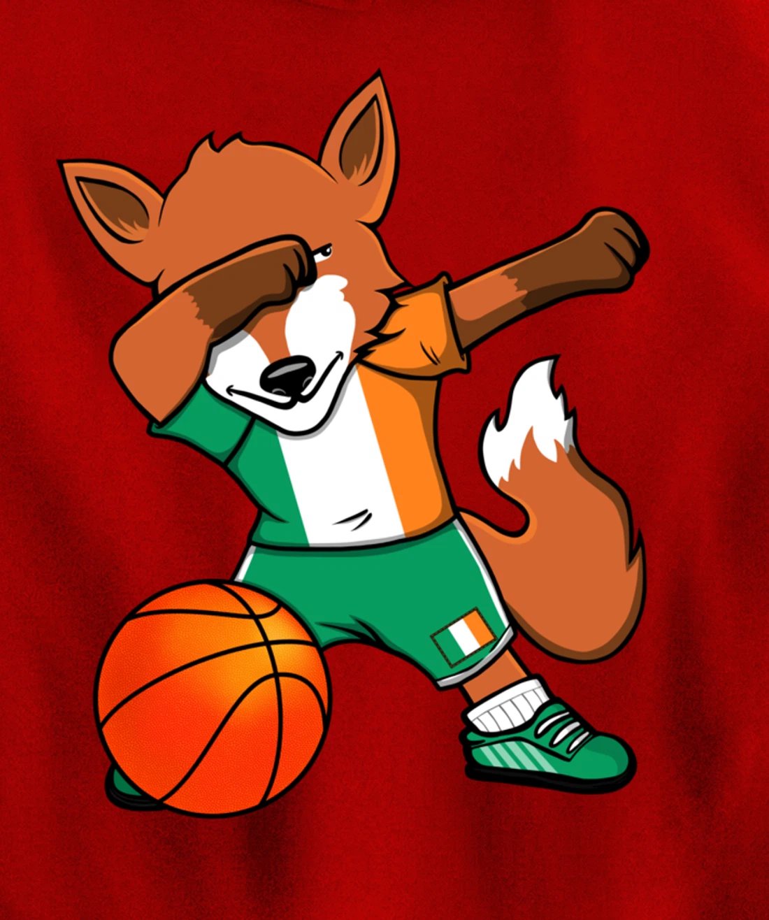 Dabbing Fox Ireland Basketball Fans Jersey Irish Flag Sport Pullover Hoodie