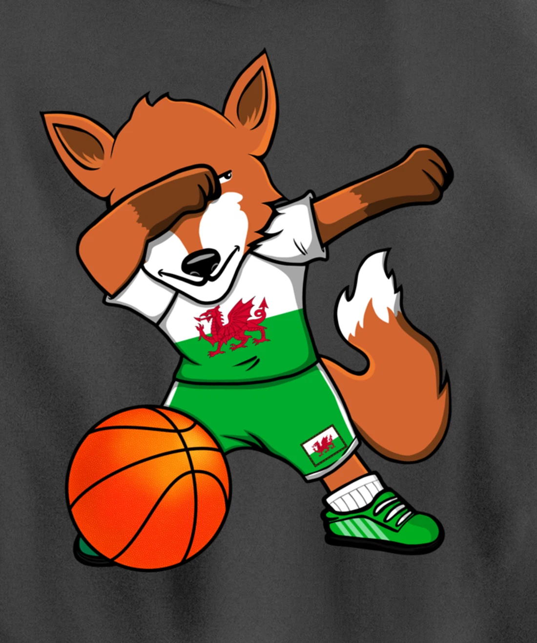 Dabbing Fox Wales Basketball Fans Jersey Welsh Flag Sport Pullover Hoodie