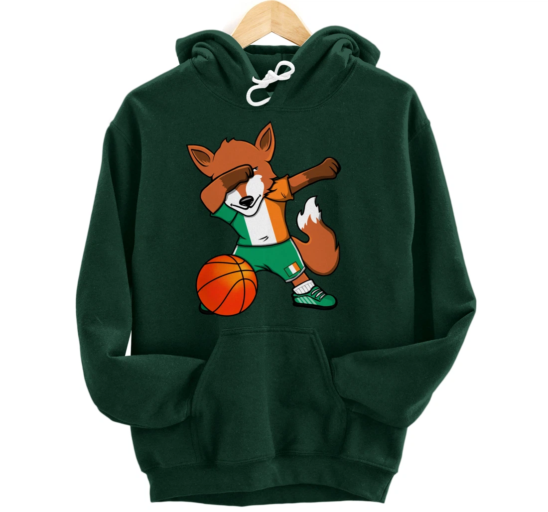 Dabbing Fox Ireland Basketball Fans Jersey Irish Flag Sport Pullover Hoodie
