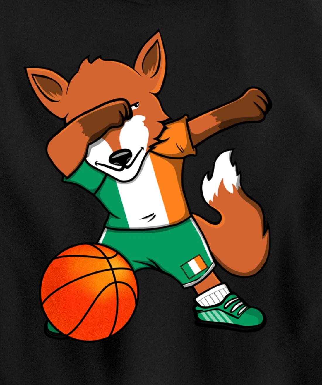 Dabbing Fox Ireland Basketball Fans Jersey Irish Flag Sport Pullover Hoodie