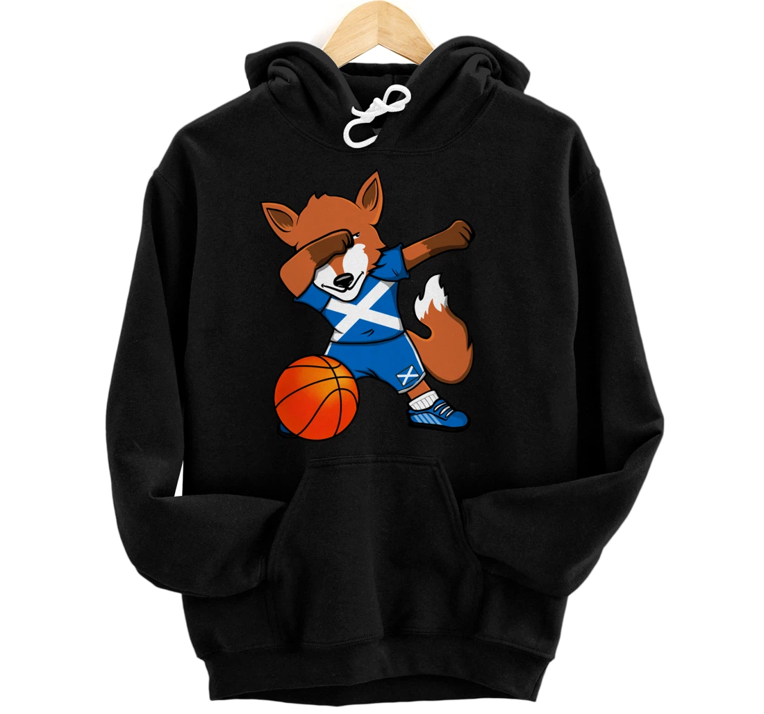 Dabbing Fox Scotland Basketball Fans Jersey Scottish Flag Pullover Hoodie