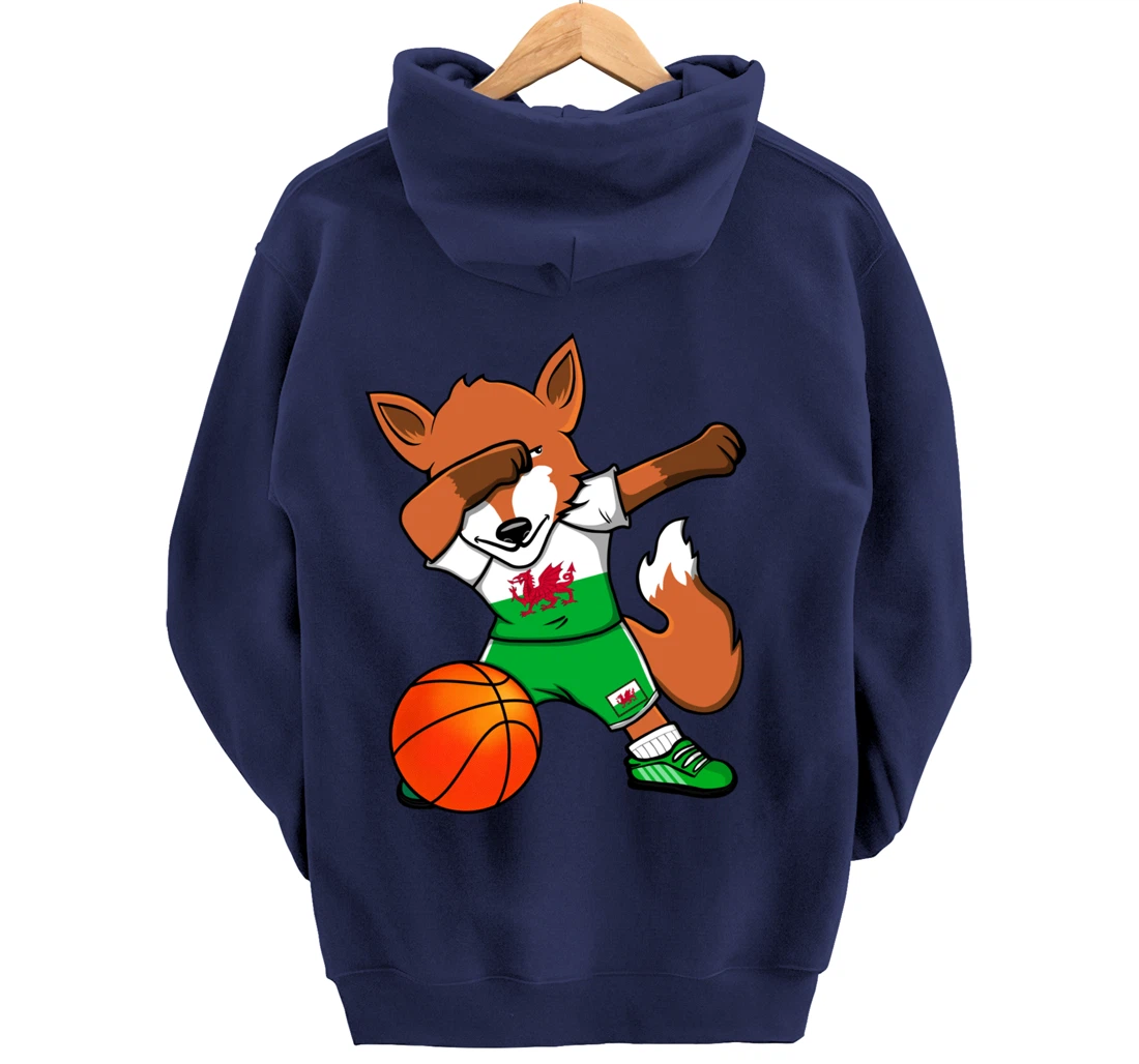 Dabbing Fox Wales Basketball Fans Jersey Welsh Flag Sport Pullover Hoodie