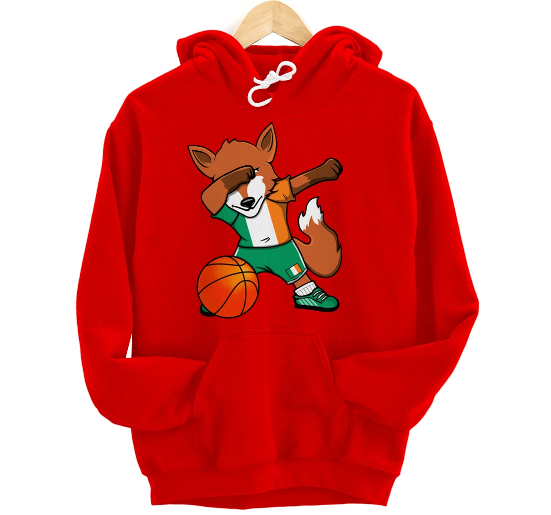 Dabbing Fox Ireland Basketball Fans Jersey Irish Flag Sport Pullover Hoodie