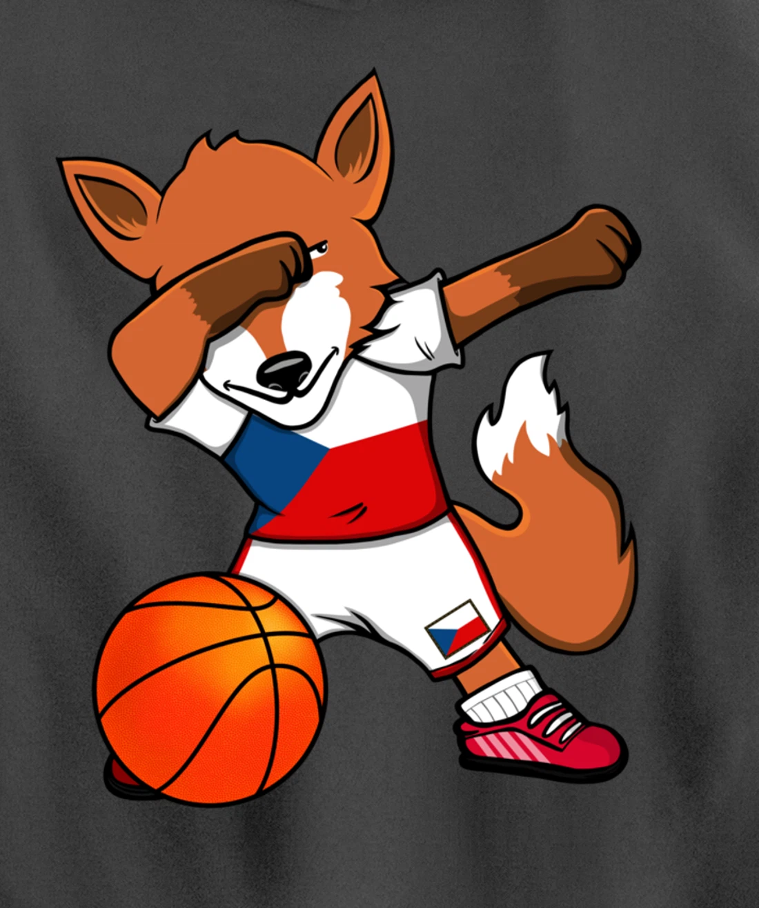 Dabbing Fox Czech Republic Basketball Fans Jersey Czech Flag Pullover Hoodie