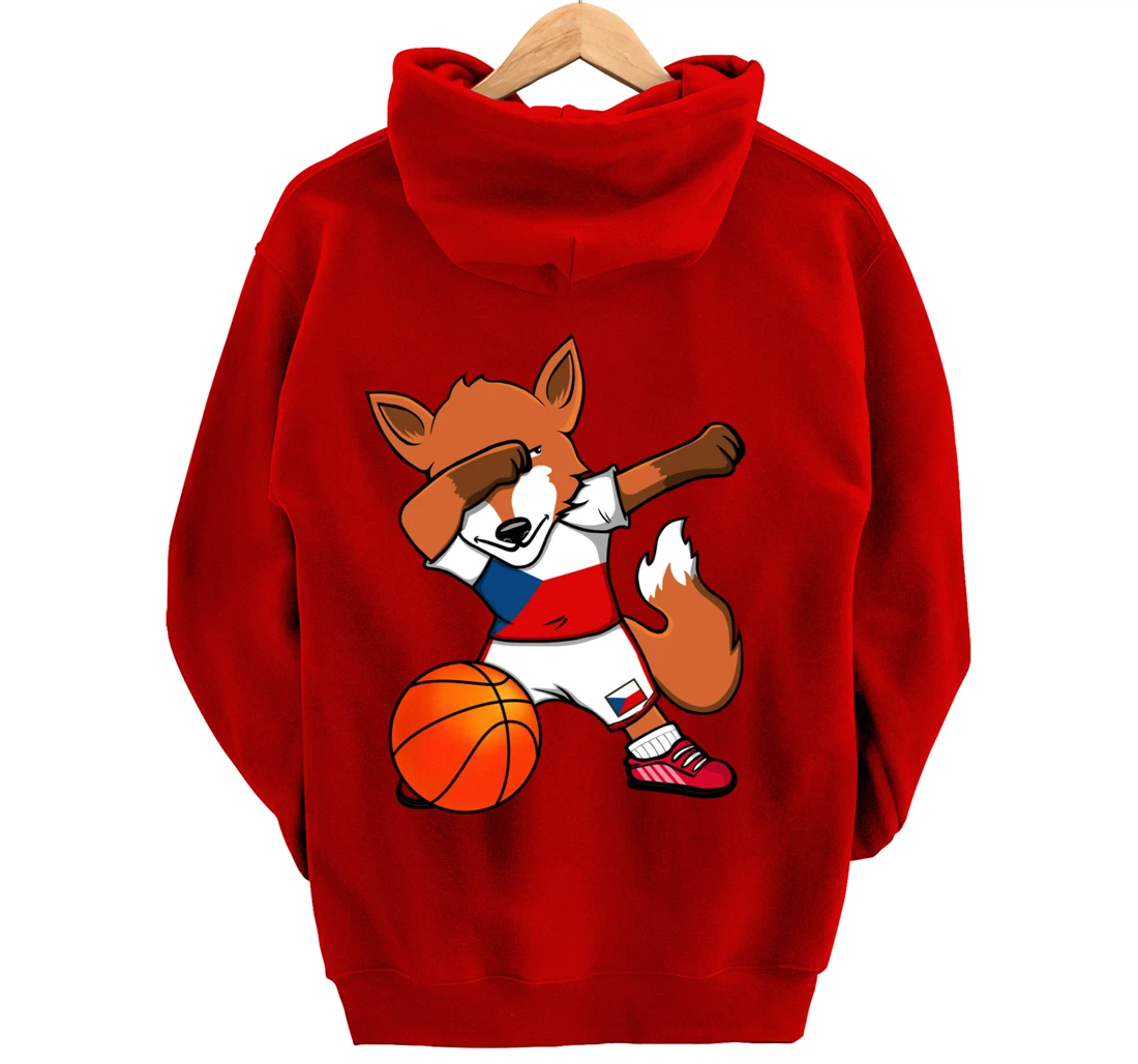 Dabbing Fox Czech Republic Basketball Fans Jersey Czech Flag Pullover Hoodie