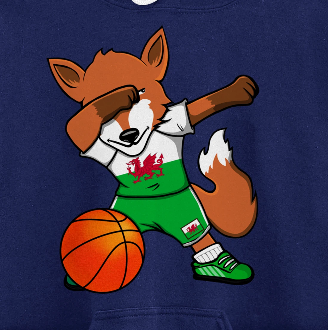 Dabbing Fox Wales Basketball Fans Jersey Welsh Flag Sport Pullover Hoodie