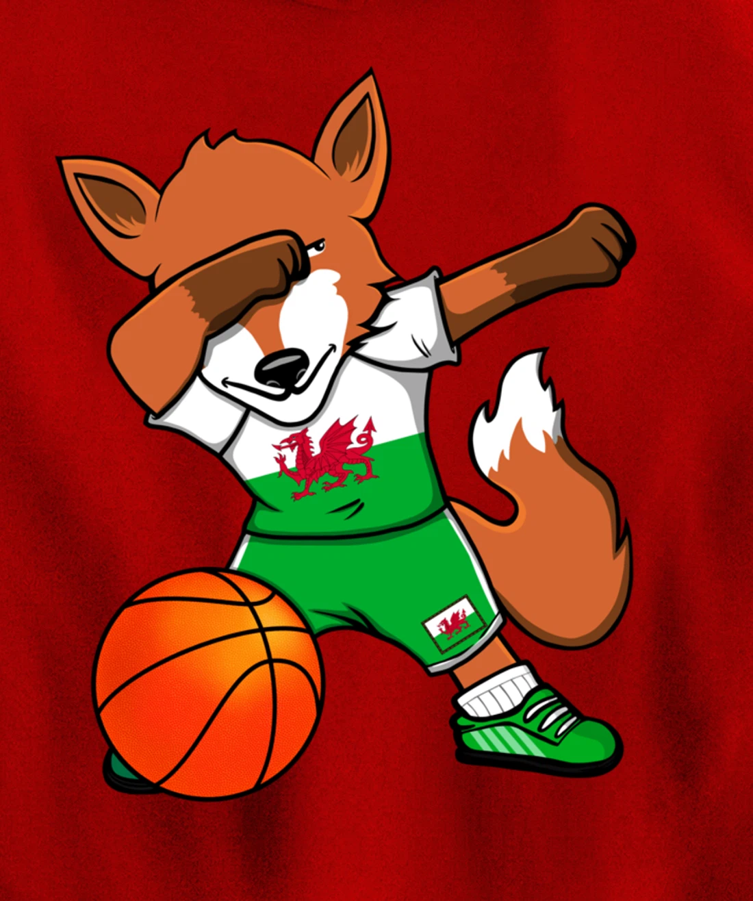 Dabbing Fox Wales Basketball Fans Jersey Welsh Flag Sport Pullover Hoodie
