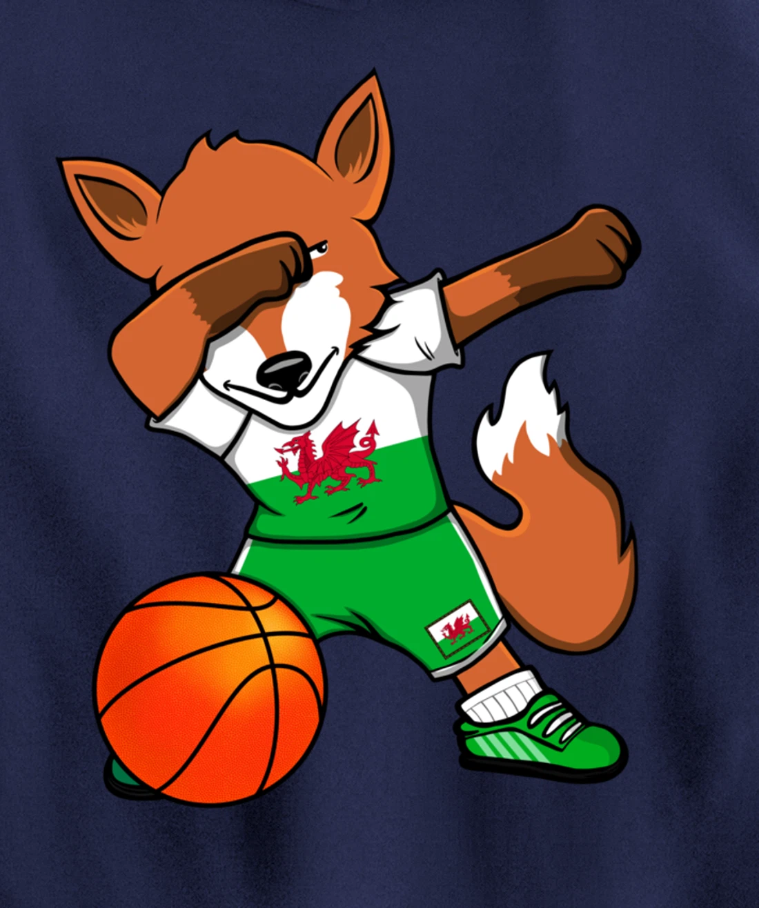 Dabbing Fox Wales Basketball Fans Jersey Welsh Flag Sport Pullover Hoodie