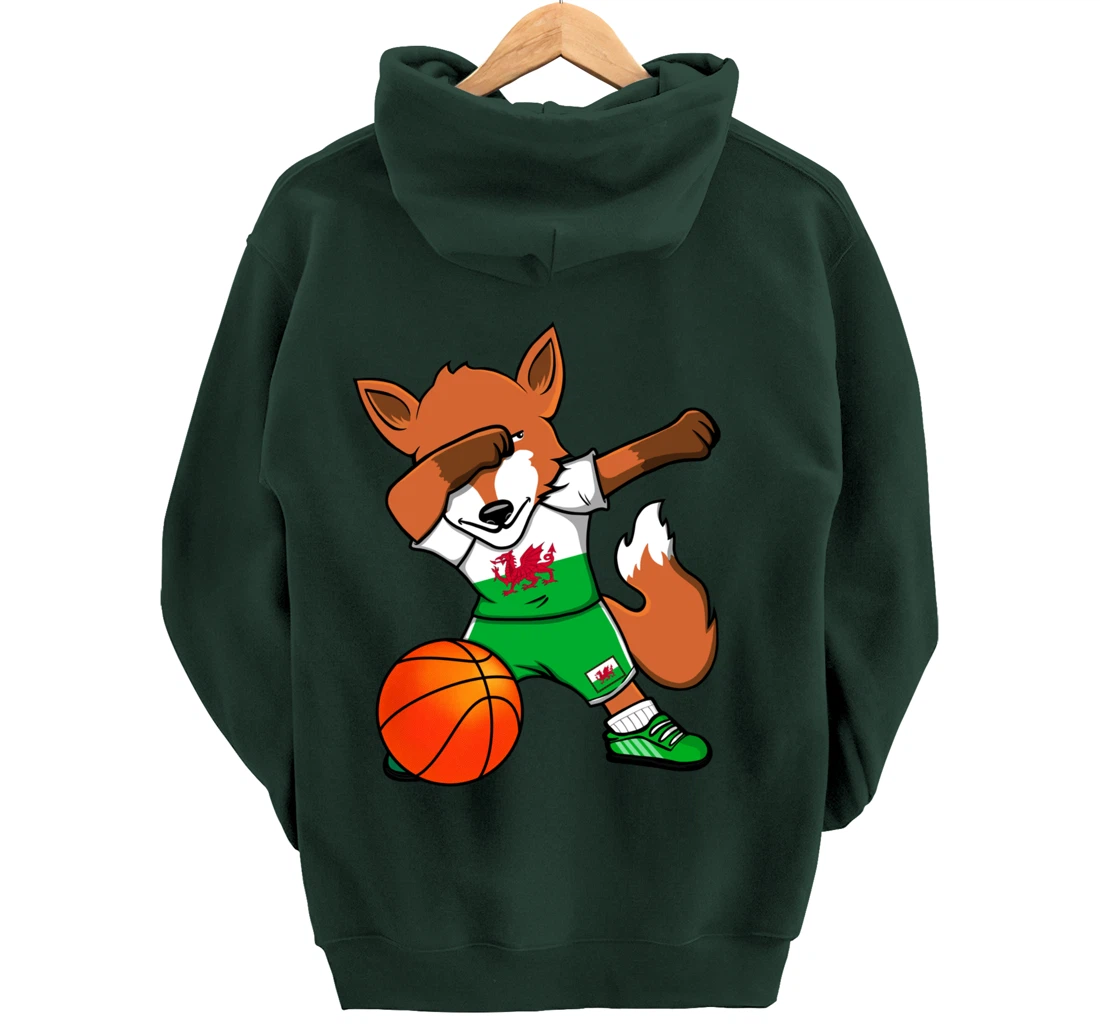 Dabbing Fox Wales Basketball Fans Jersey Welsh Flag Sport Pullover Hoodie