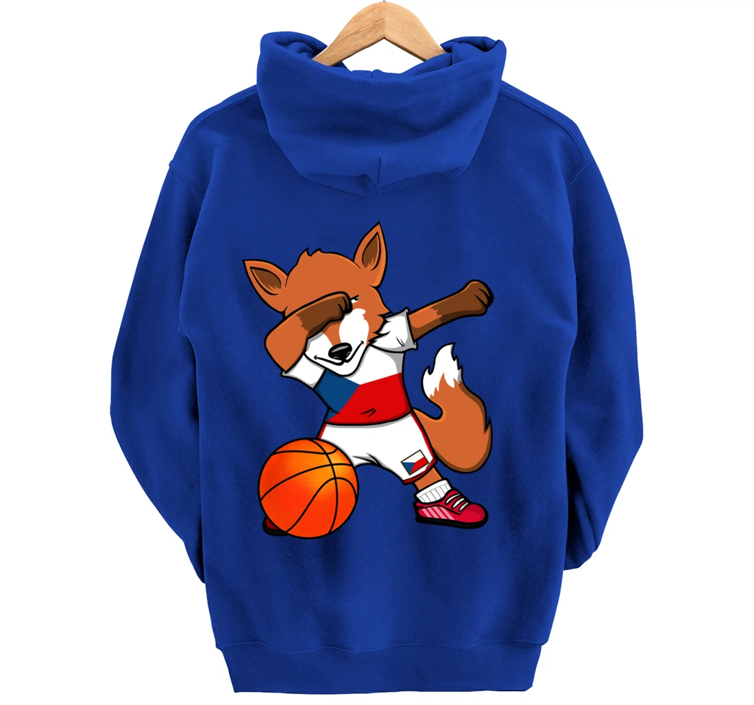 Dabbing Fox Czech Republic Basketball Fans Jersey Czech Flag Pullover Hoodie